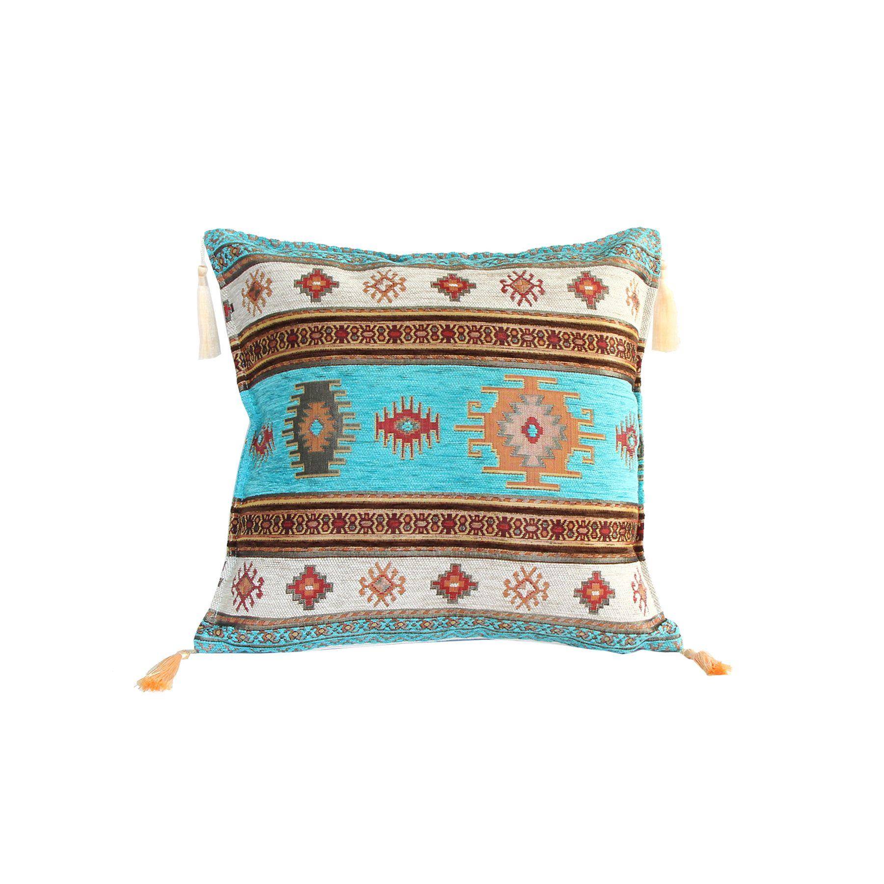 Cojín turco 42x42 Kilim Turquesa y Blanco-0