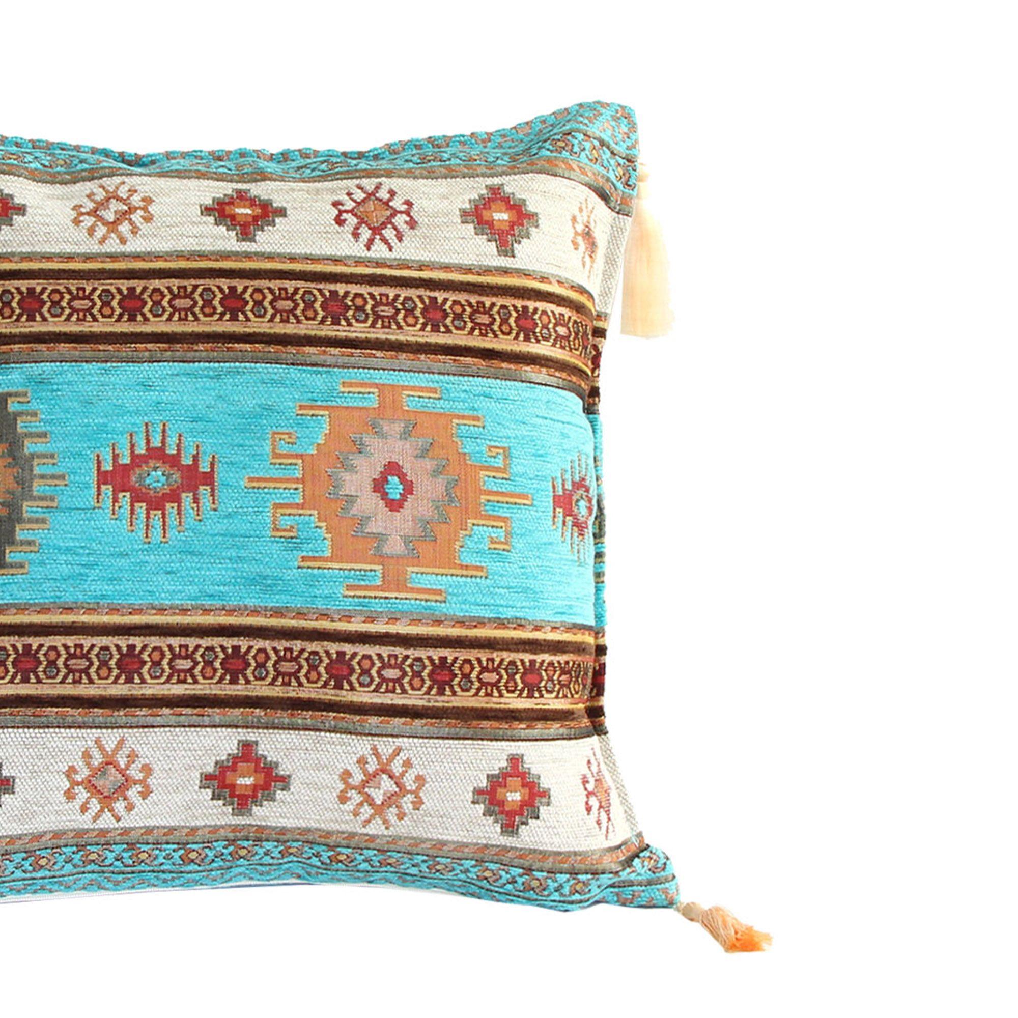 Cojín turco 42x42 Kilim Turquesa y Blanco-2