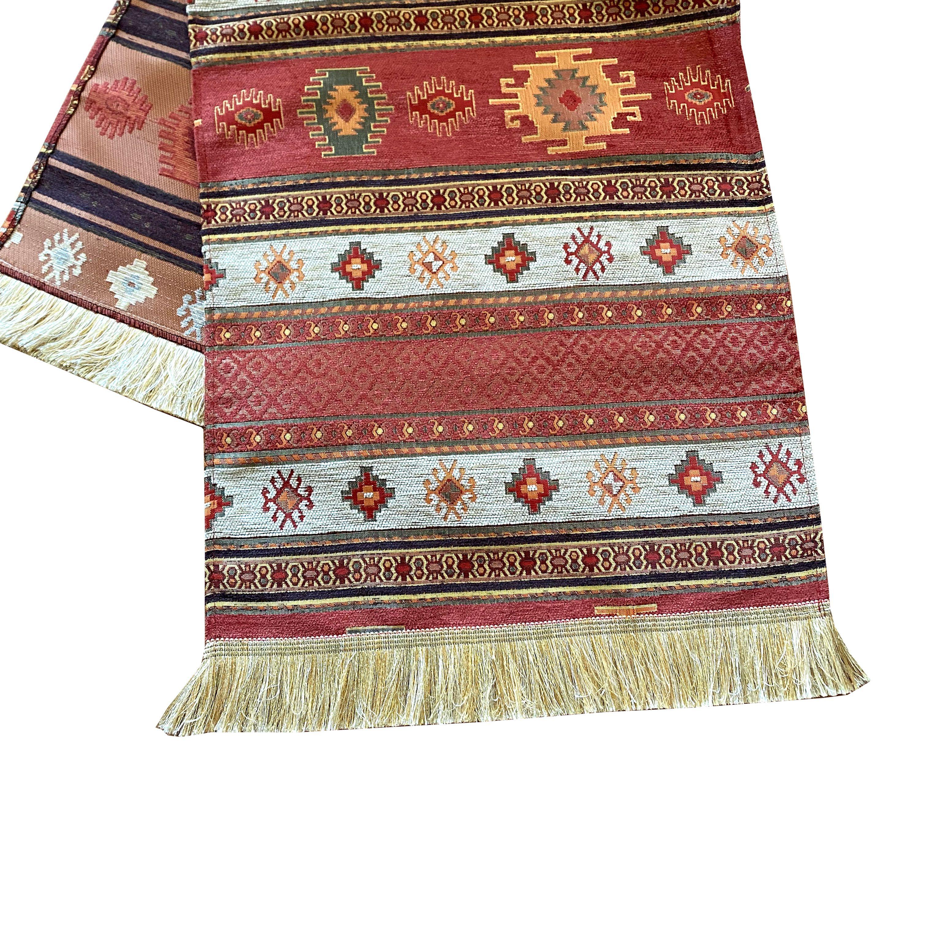 Camino de mesa 2 m kilim beige y coral-0