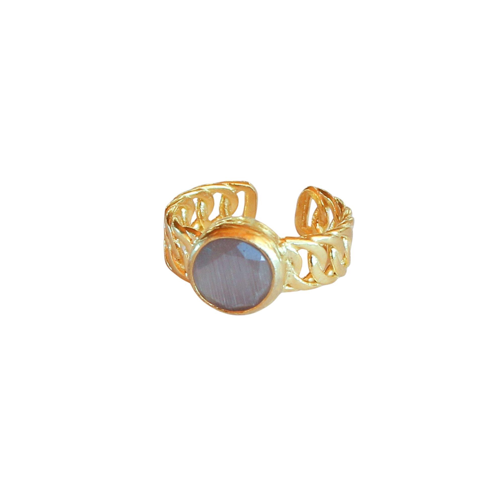 Anillo ajustable Zina Gris - Baño de oro 22 k-4