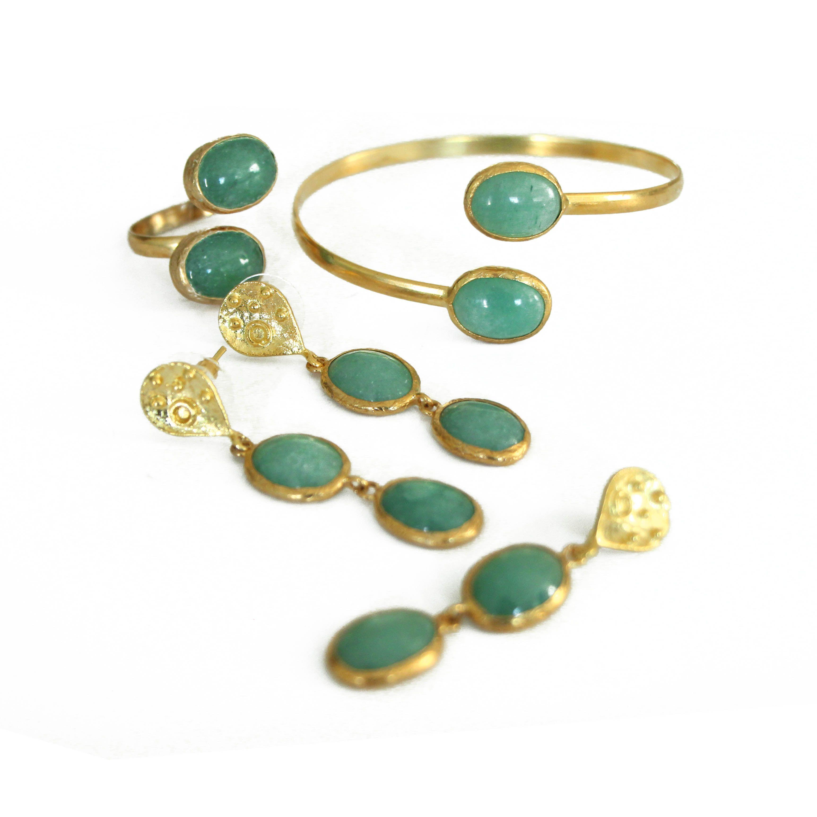 Set de anillo, aros, pulsera y dije Aventurina-5