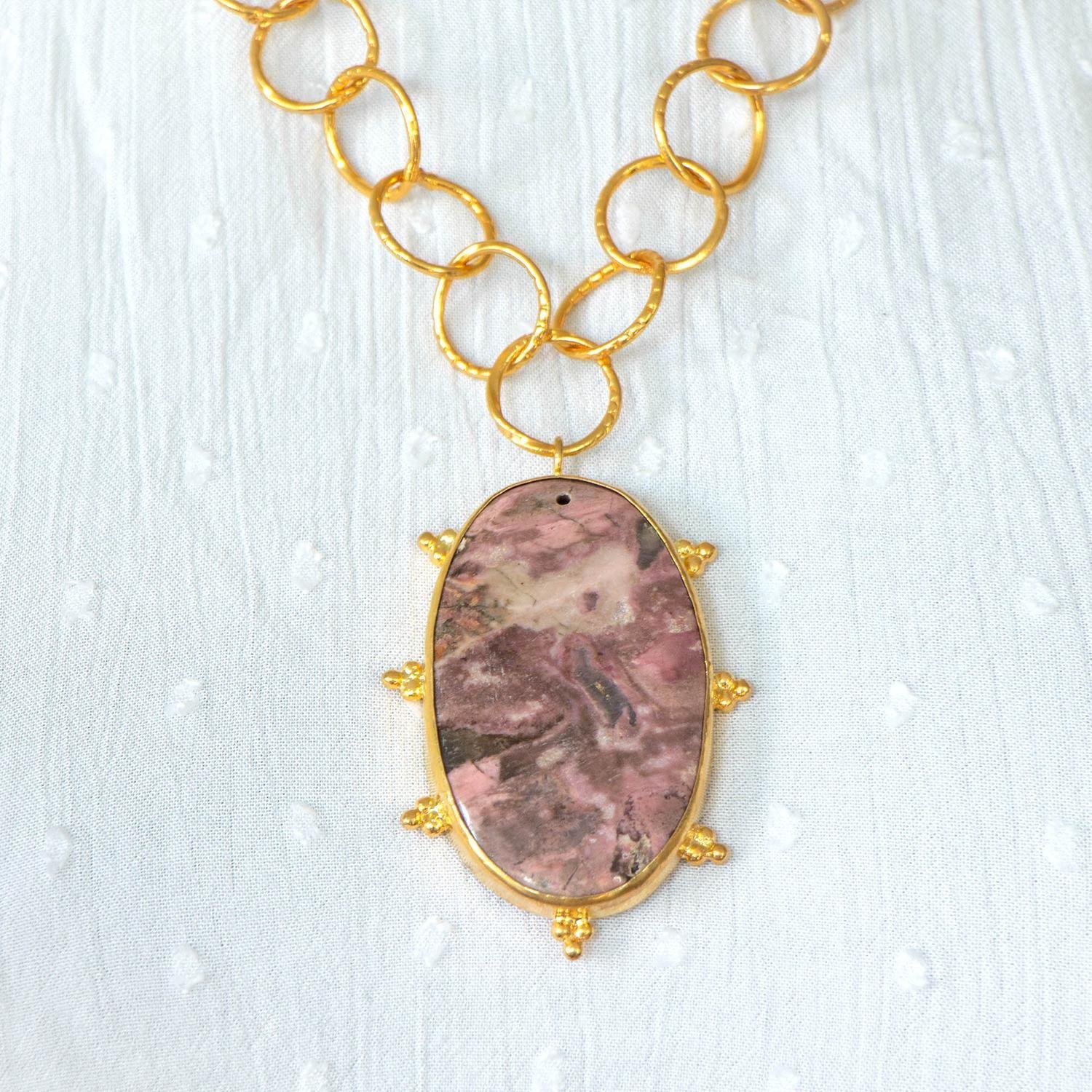 Collar Capras Rodonita - Baño de oro 24 k-2