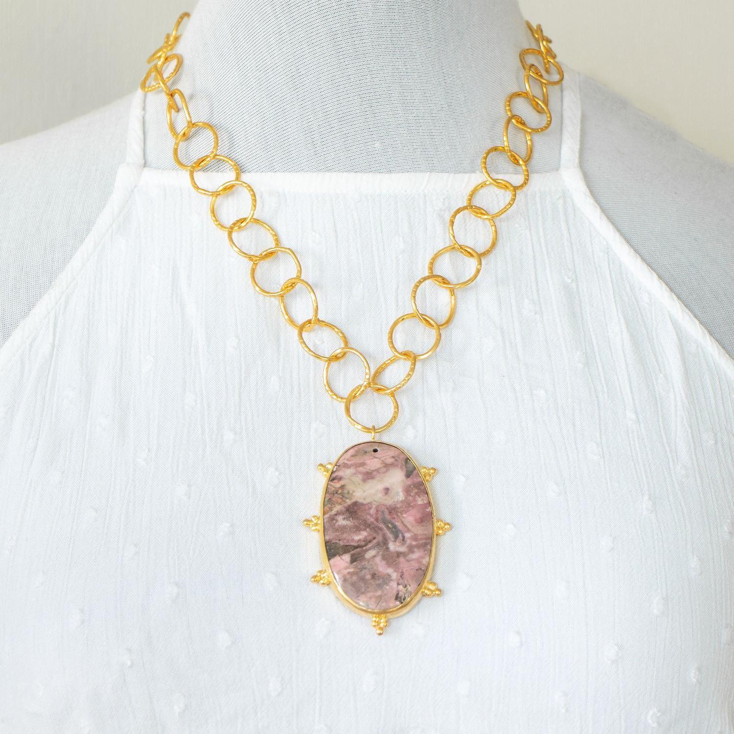 Collar Capras Rodonita - Baño de oro 24 k-3