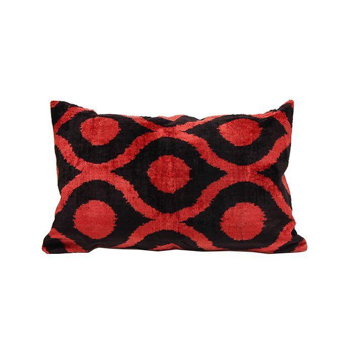 Cojín de terciopelo de seda 60x40 cms Ibrahim rojo y negro-0