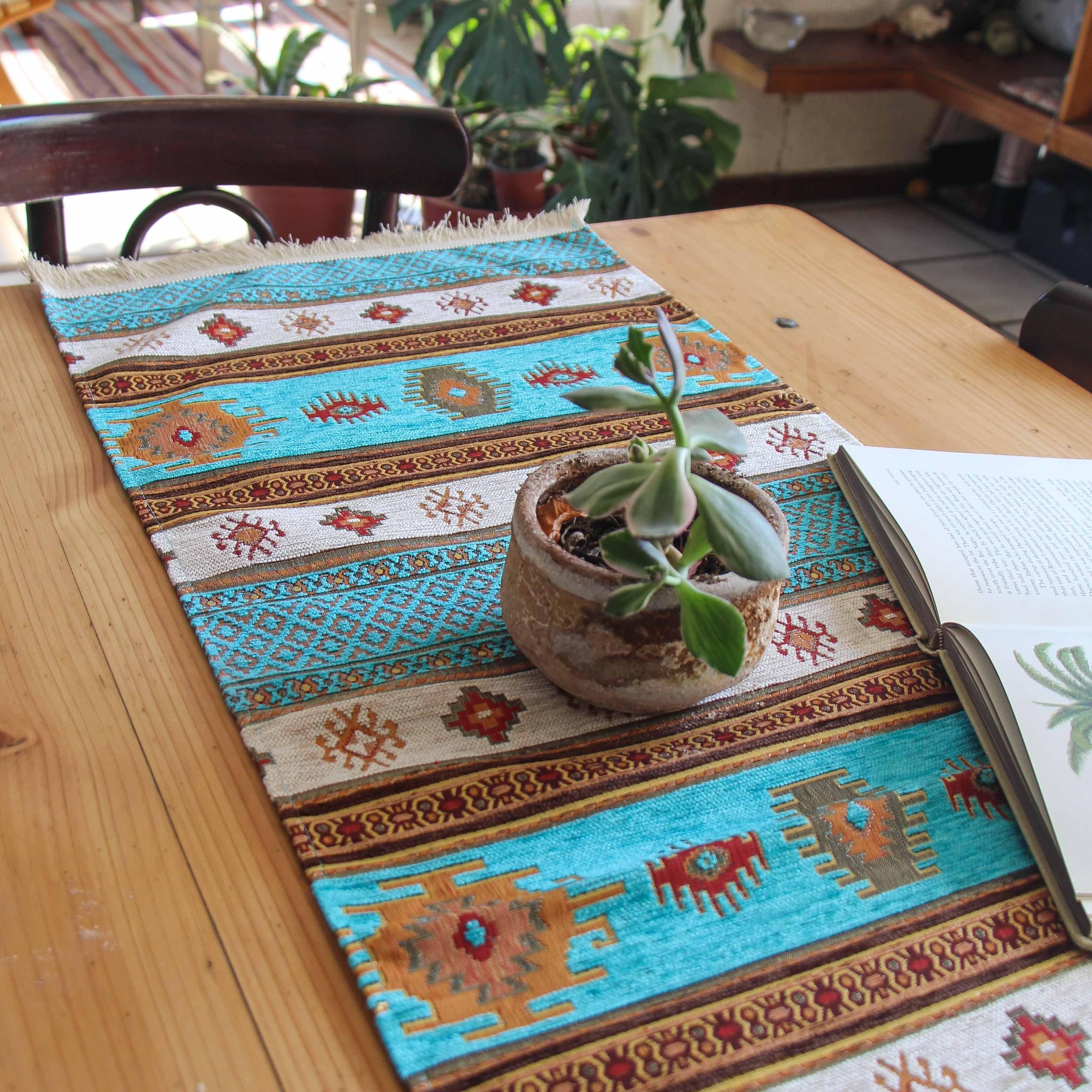 Camino de Mesa Turco Kilim Turquesa – Mantel 2m Boho-2
