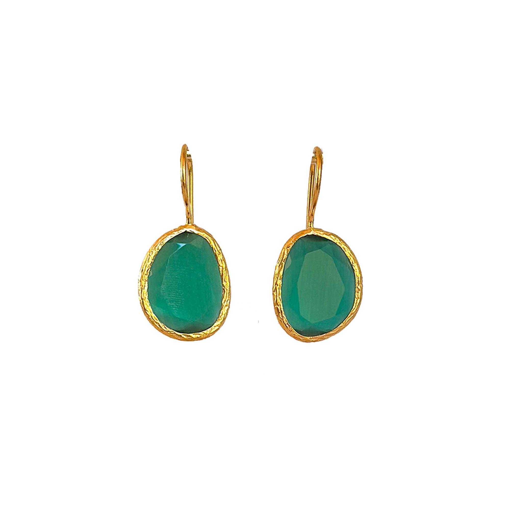 Aros turcos artesanales Aura verdes-Baño oro 22k Ojo de gato-0
