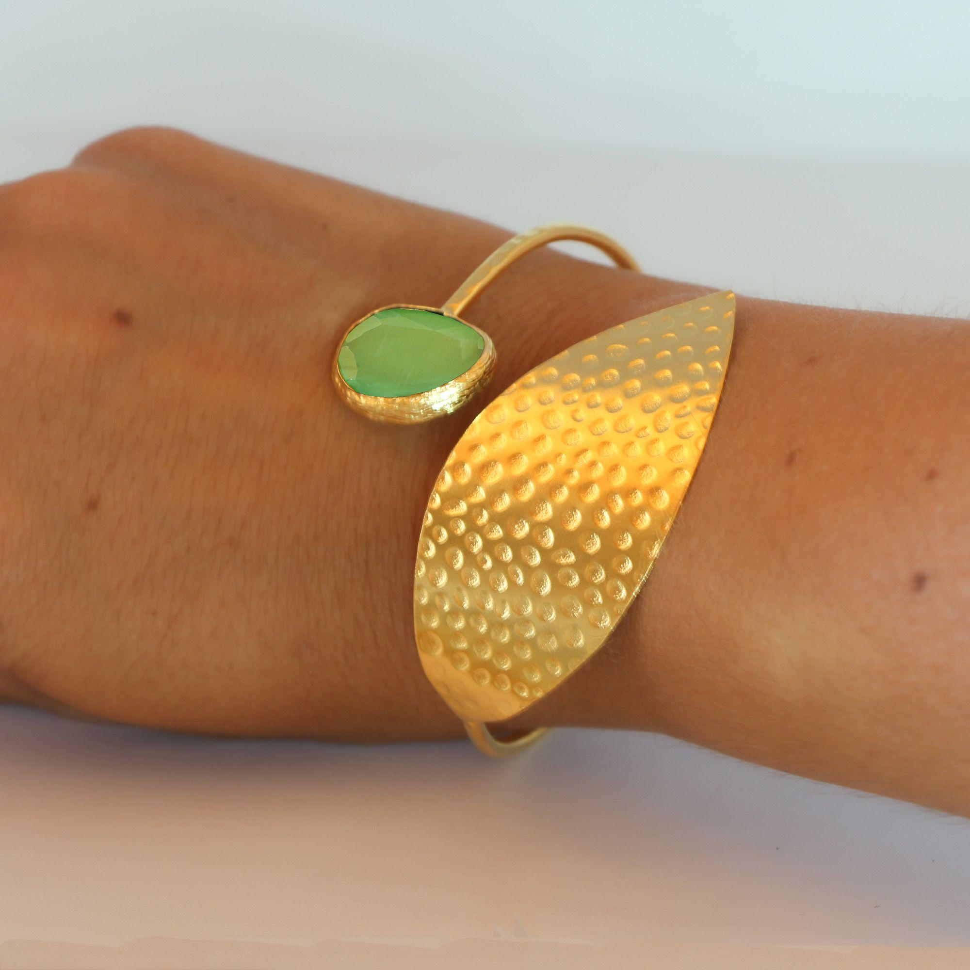 Esclava Laurel Verde - Baño de oro 22k-2