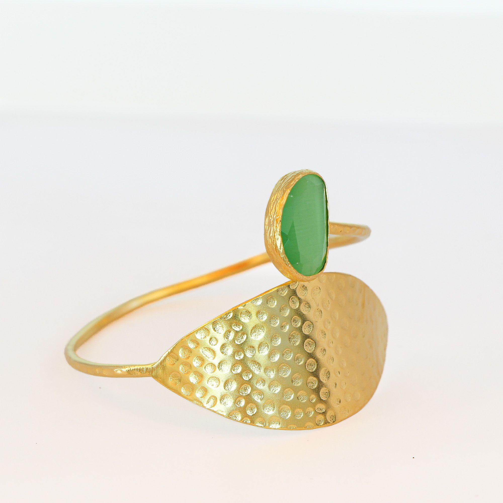 Esclava Laurel Verde - Baño de oro 22k-3