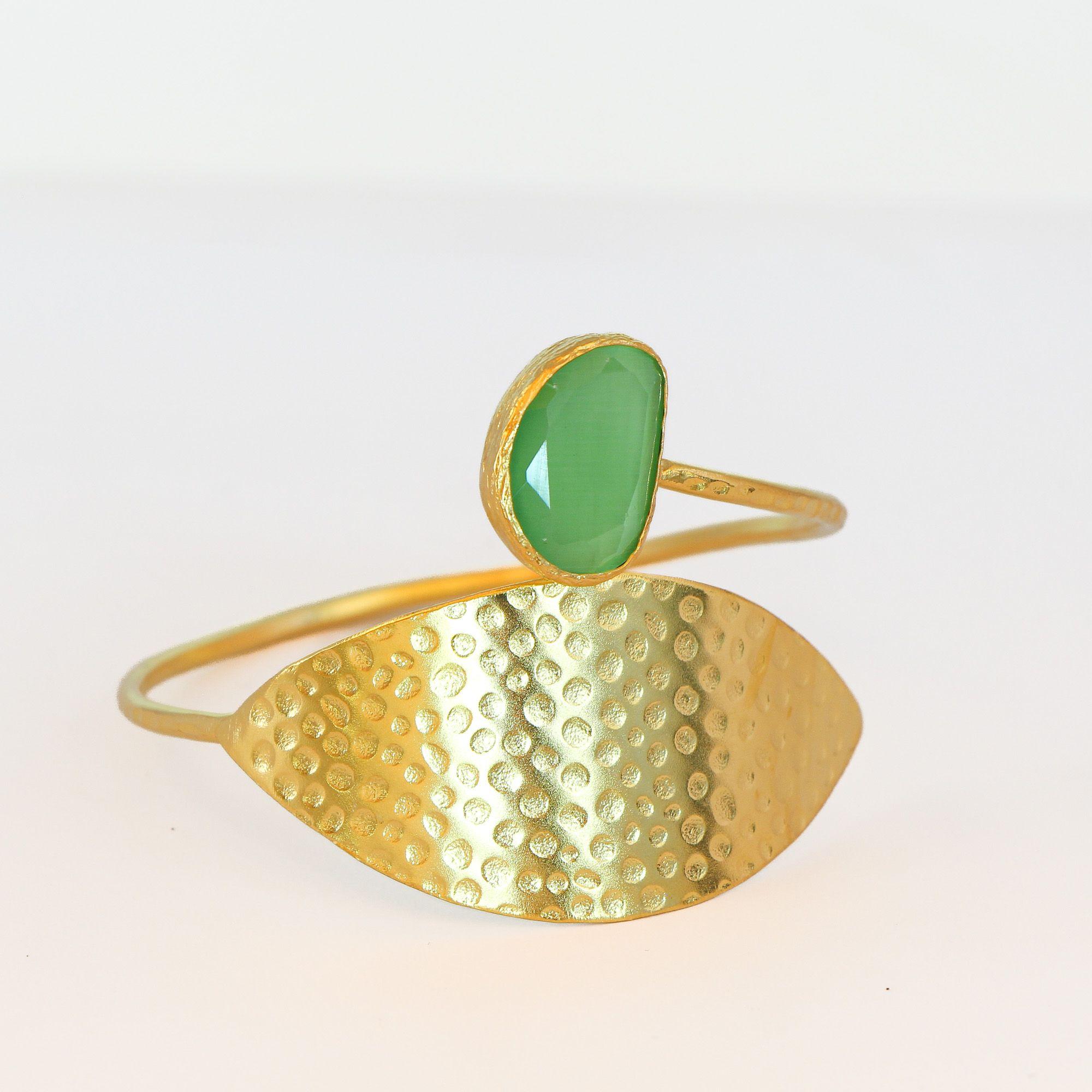 Esclava Laurel Verde - Baño de oro 22k-4