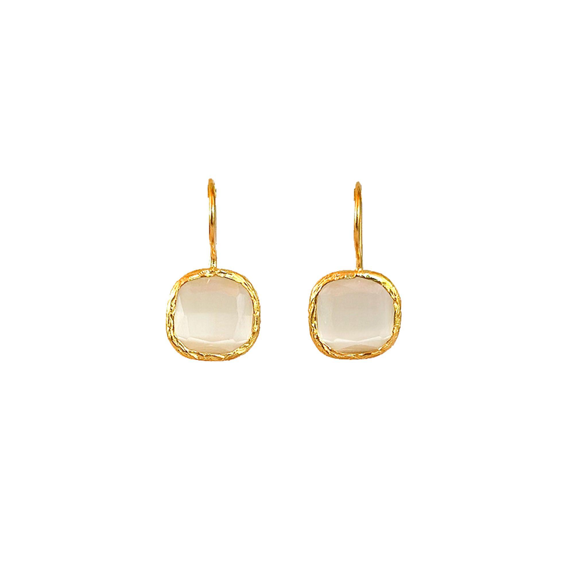 Aros turcos artesanales Alba blanco-Baño oro 22k Ojo de gato-0