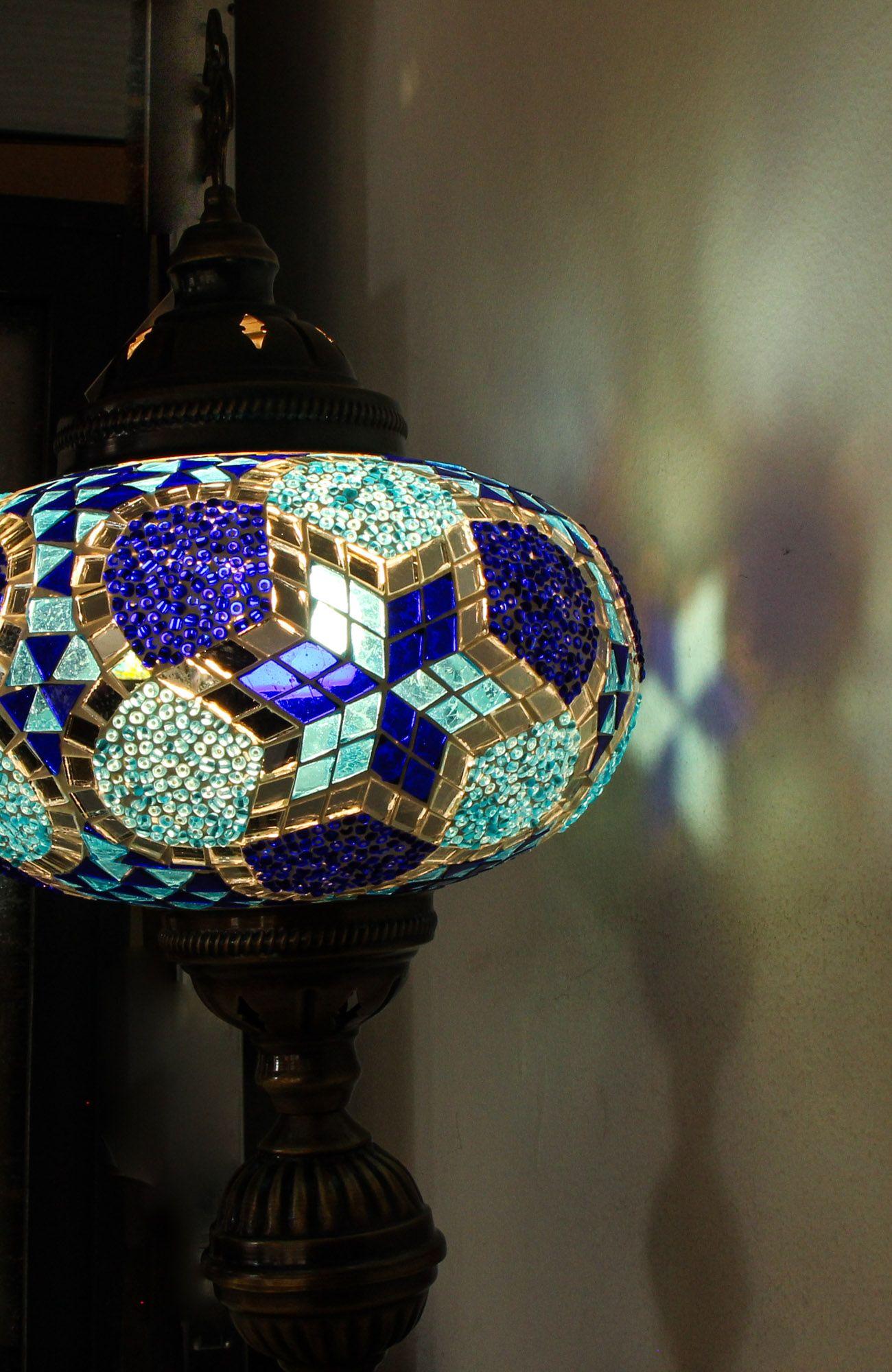 Lámpara turca de mesa XL prisma turquesa y azul-2