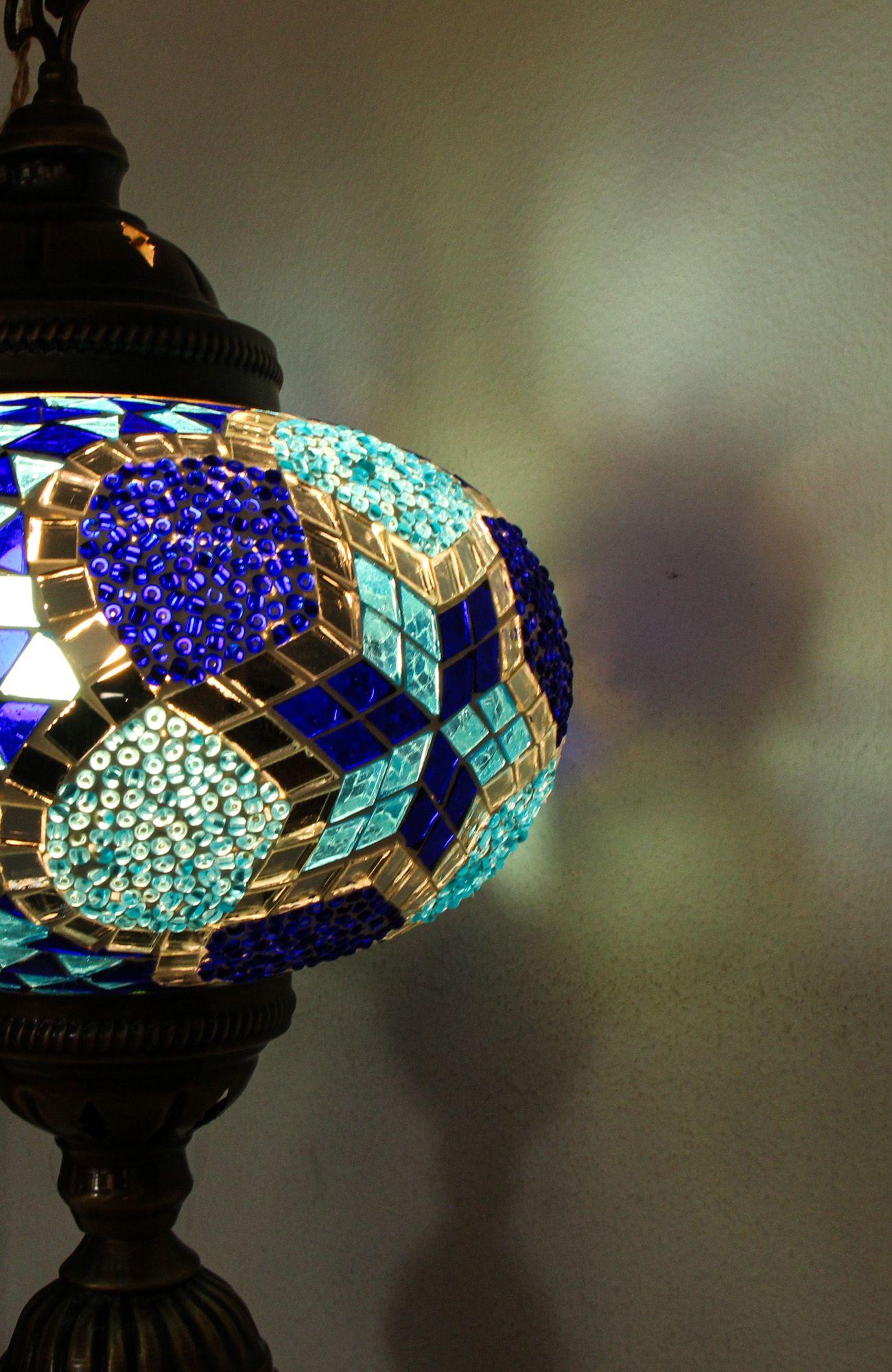 Lámpara turca de mesa XL prisma turquesa y azul-3