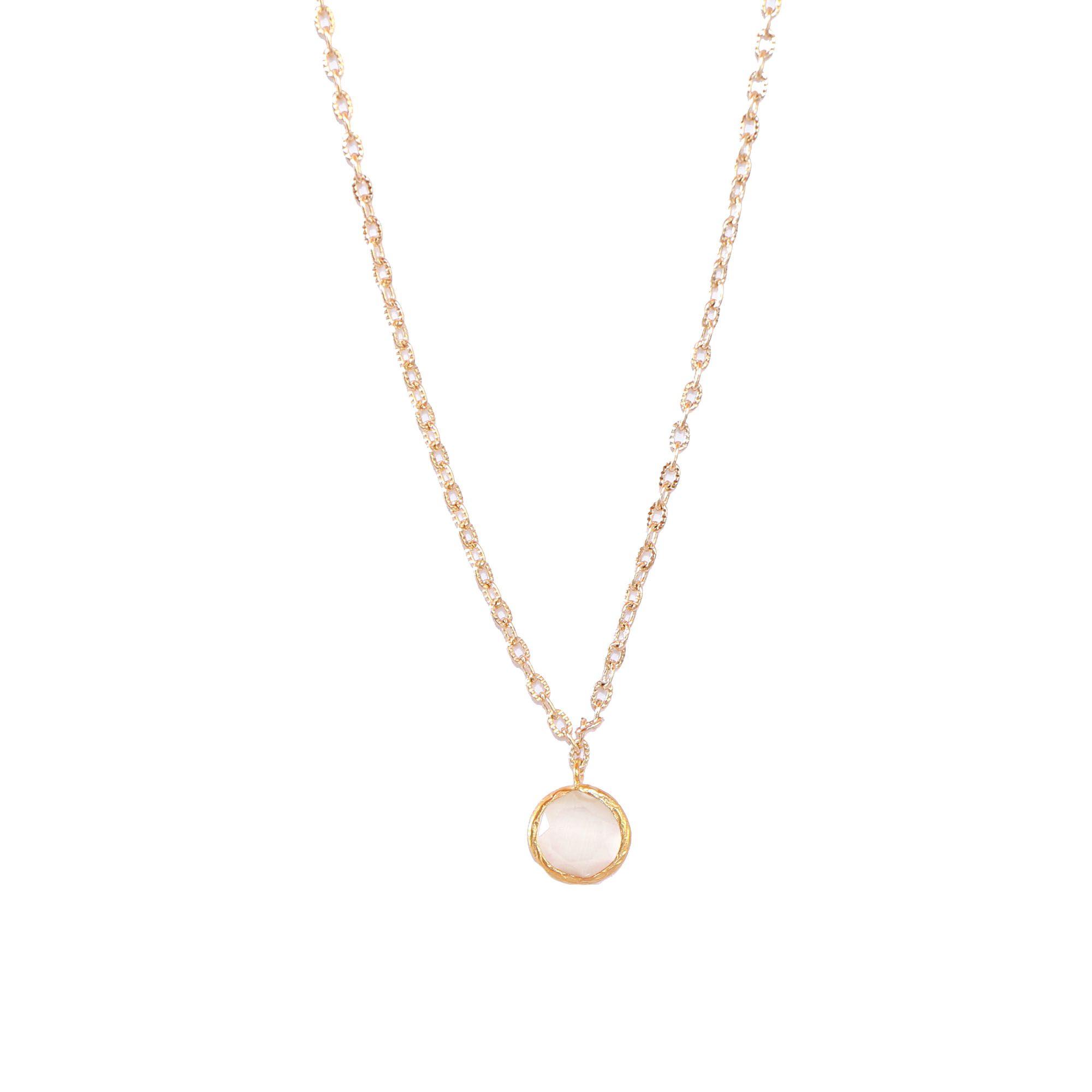 Collar Bruma Blanco - Baño oro 22 k y ojo de gato - Turquía-2