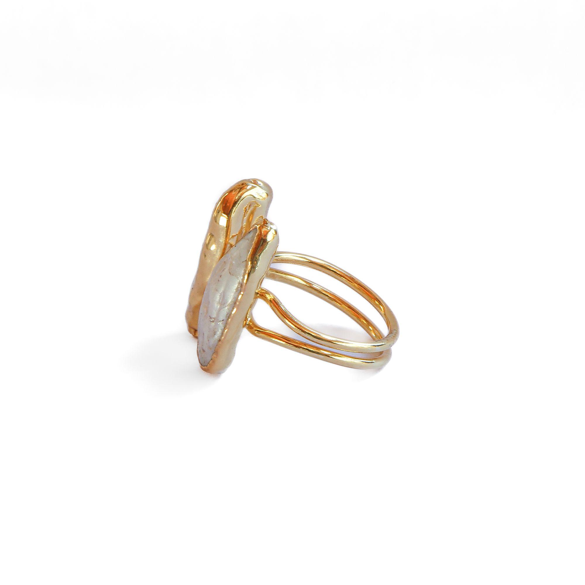Anillo ajustable doble perla II - Baño de oro 22 k-2