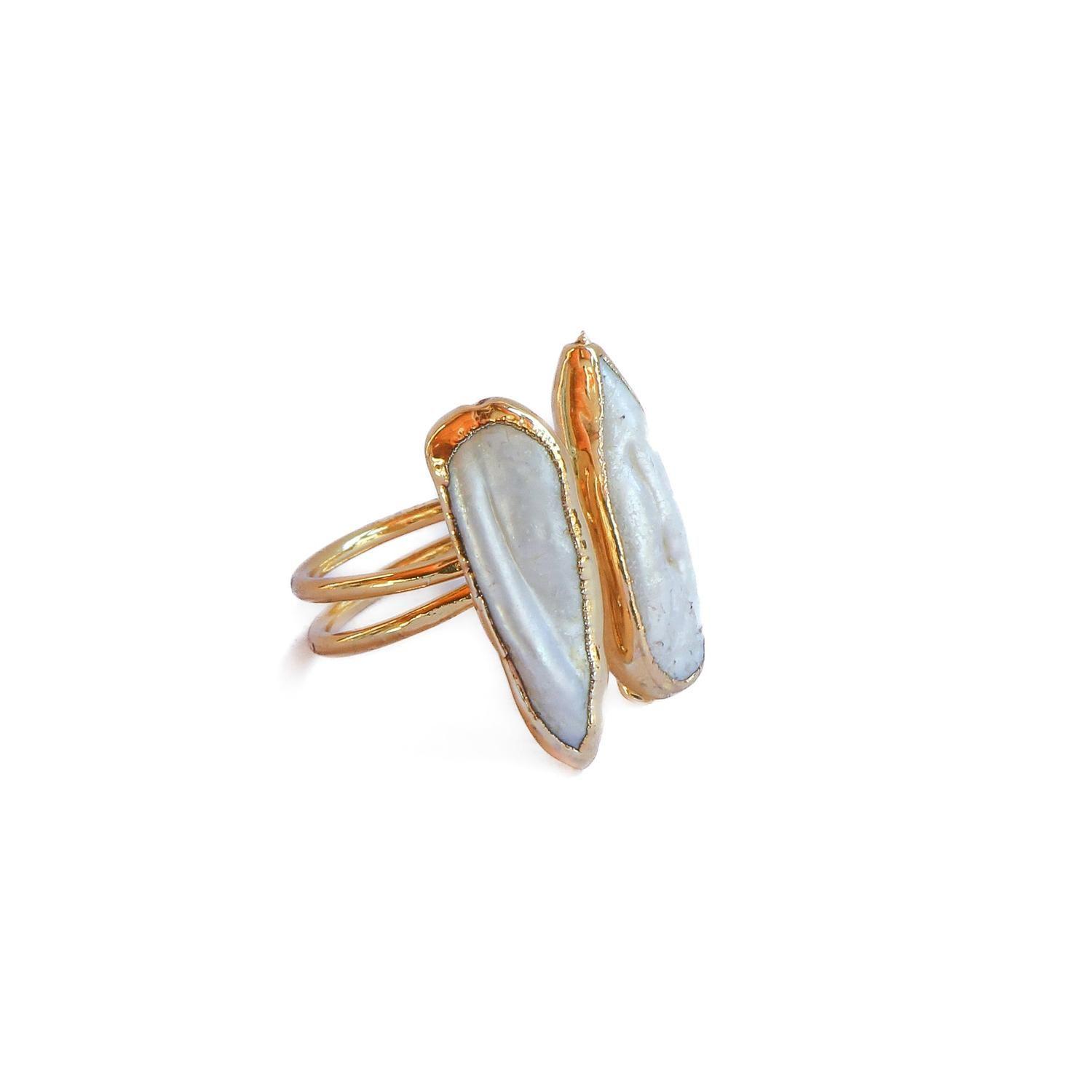 Anillo ajustable doble perla II - Baño de oro 22 k-1