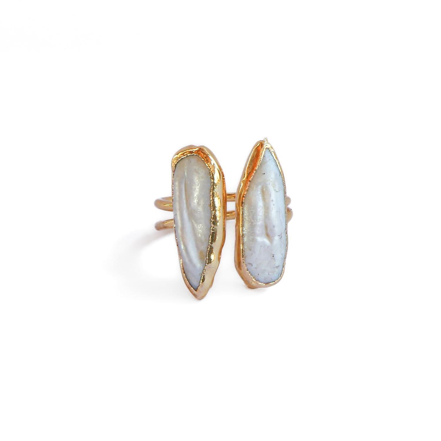 Anillo ajustable doble perla II - Baño de oro 22 k-2