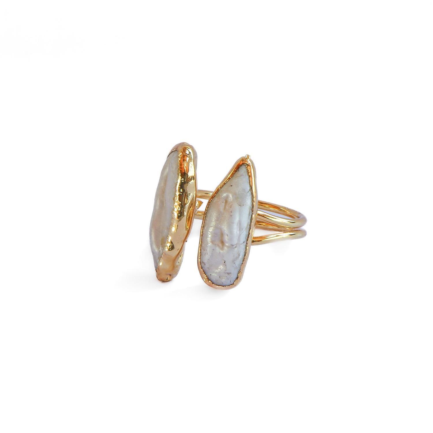Anillo ajustable doble perla II - Baño de oro 22 k-3
