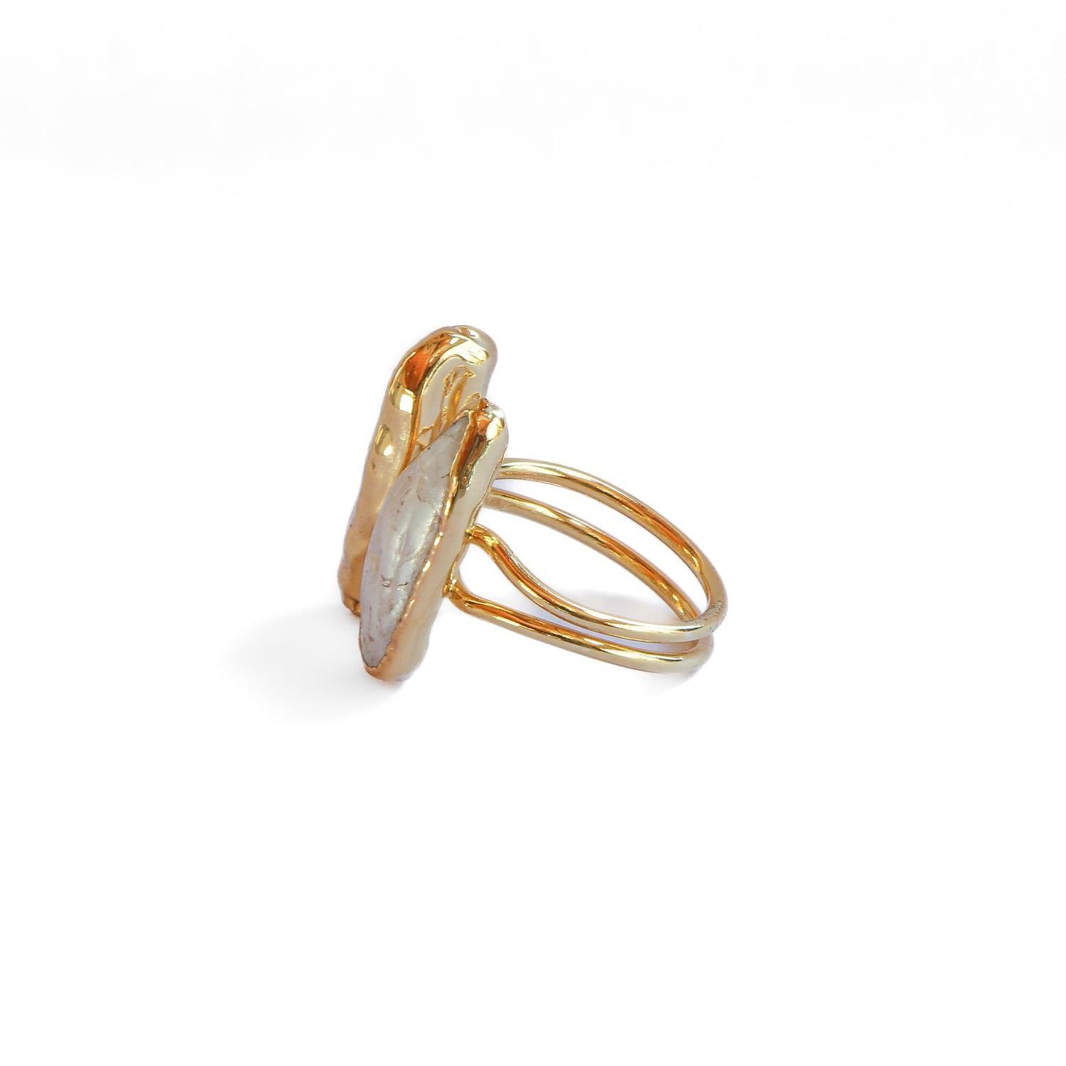 Anillo ajustable doble perla II - Baño de oro 22 k-4