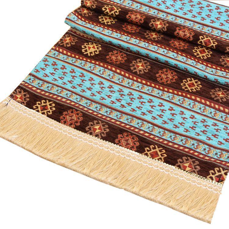 Camino de mesa 2 m kilim turquesa y café-0