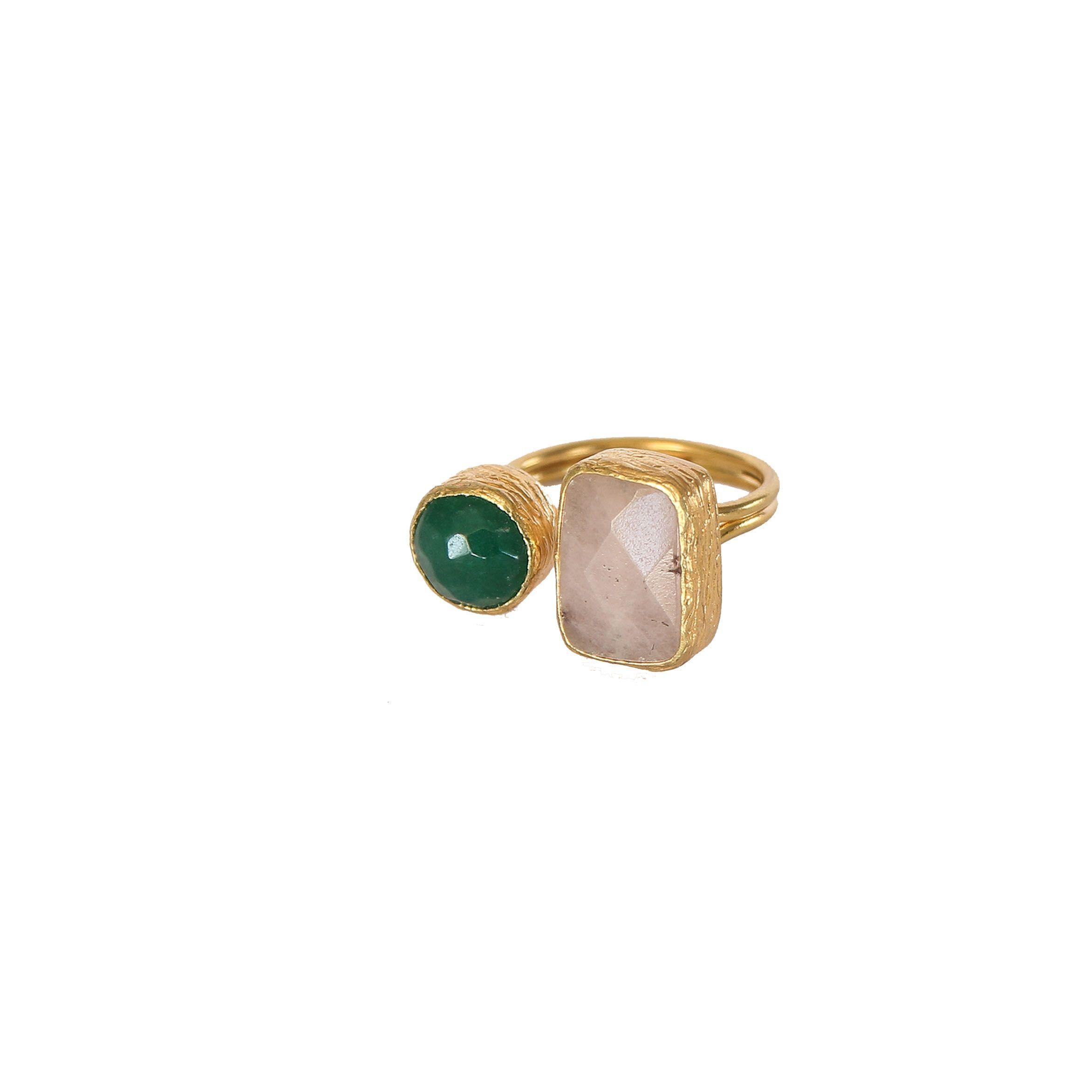 Anillo ajustable turco duo cuarzo y onix verde-0