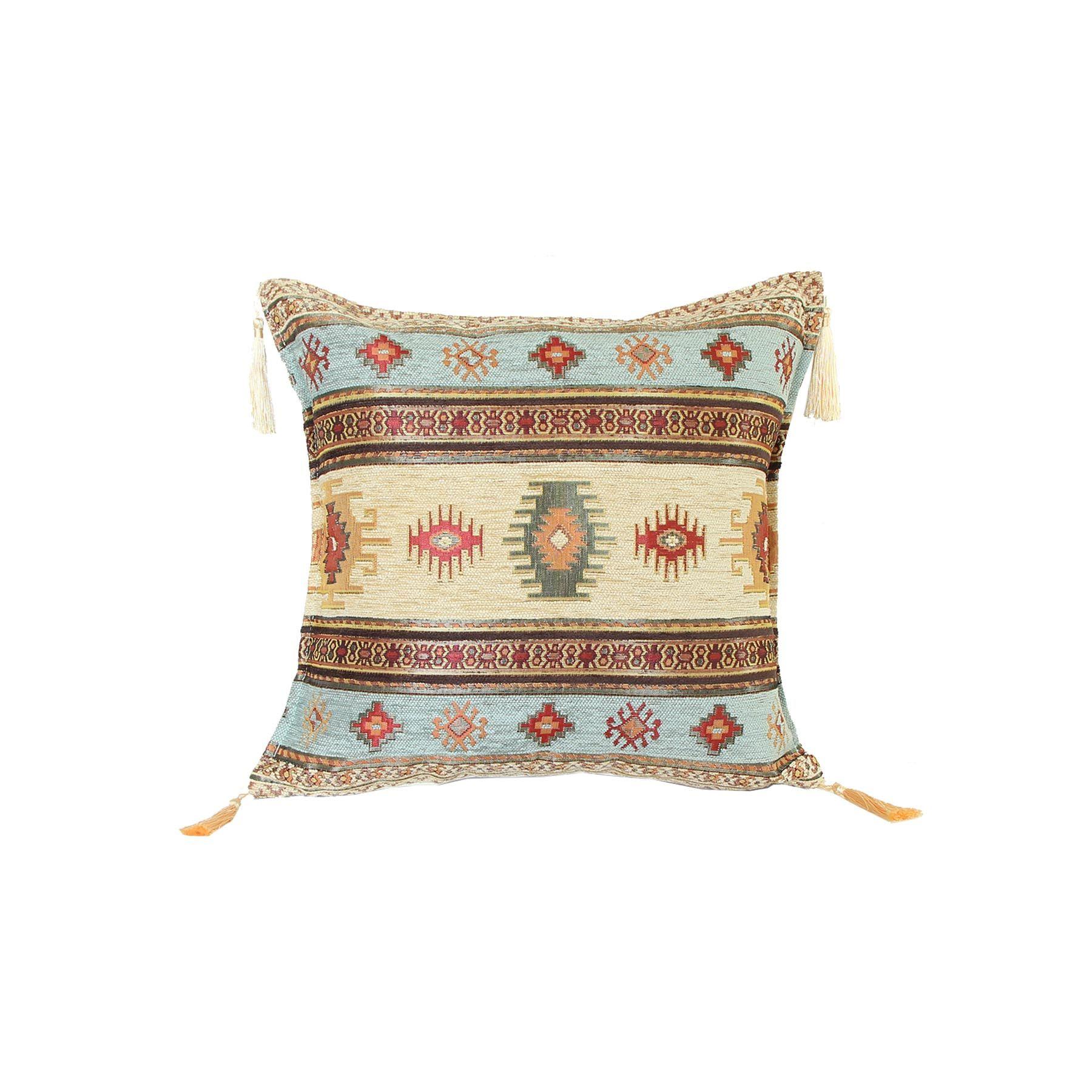 Cojín turco 45x45 Kilim Beige y Celeste-0