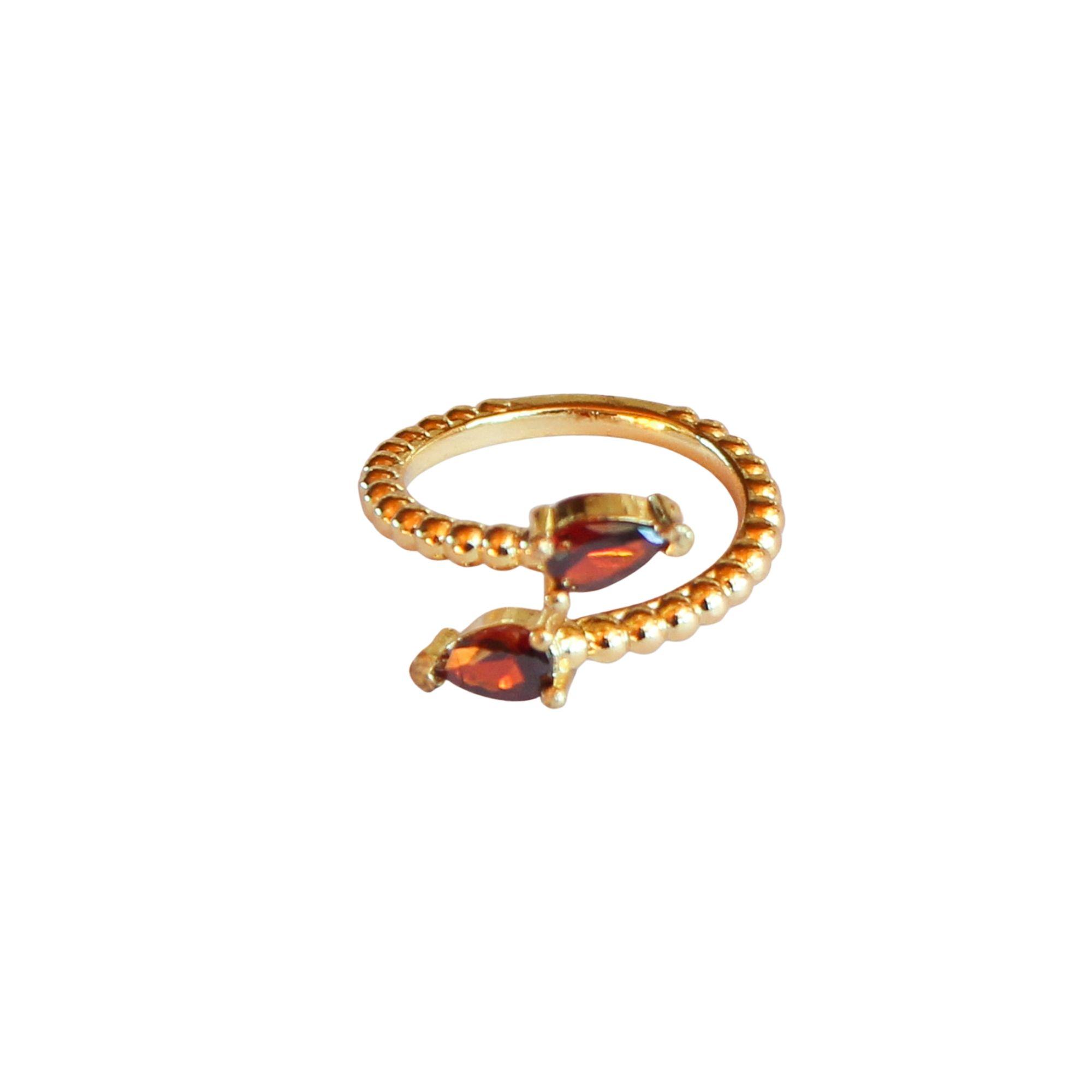 Anillo ajustable Zeyna Rojo - Baño de oro 22 k-2