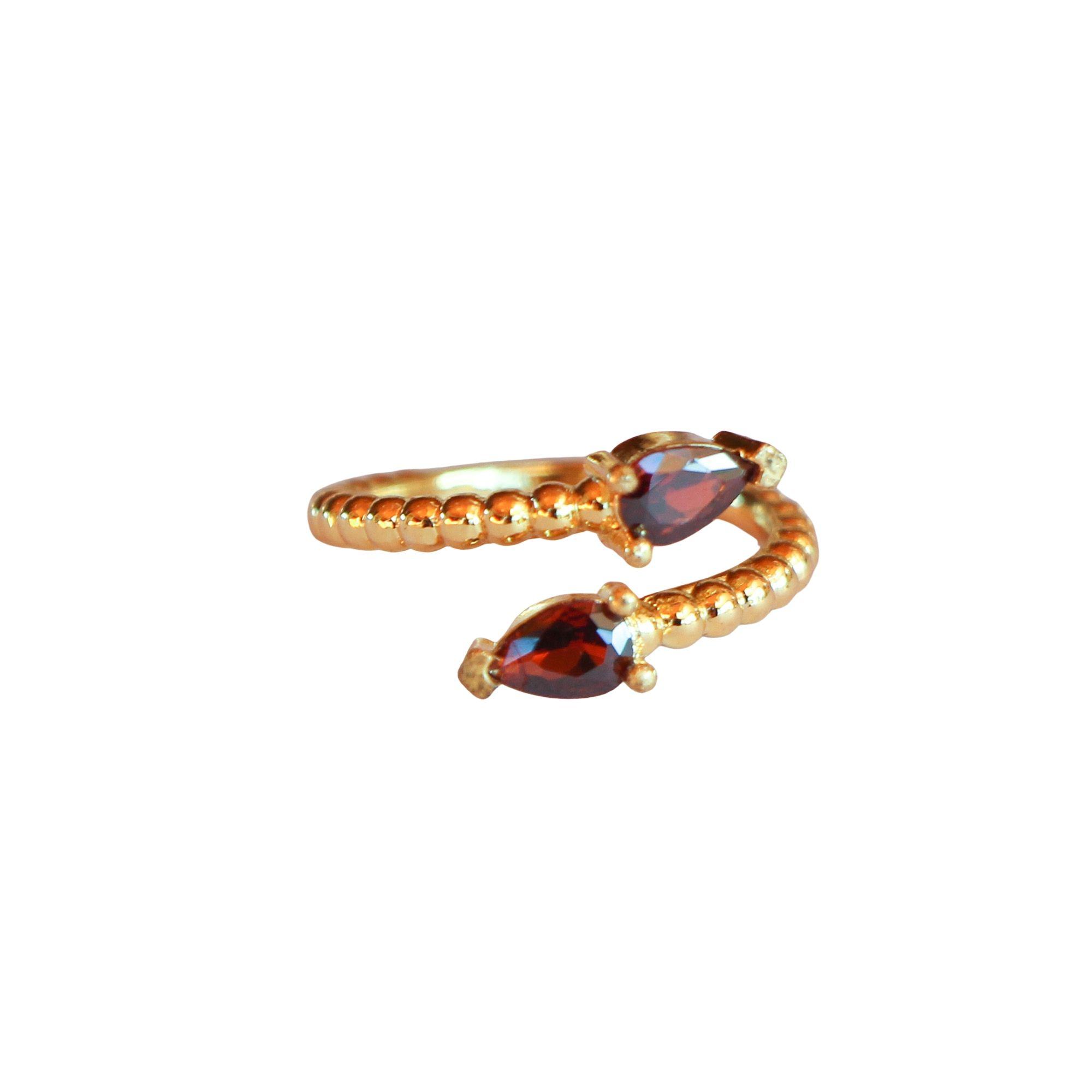 Anillo ajustable Zeyna Rojo - Baño de oro 22 k-3
