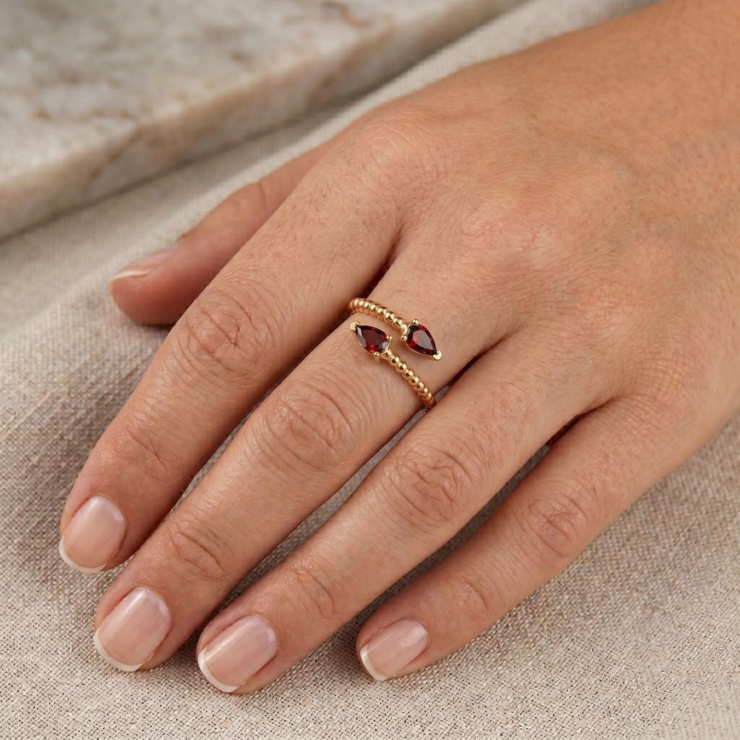Anillo ajustable Zeyna Rojo - Baño de oro 22 k-0