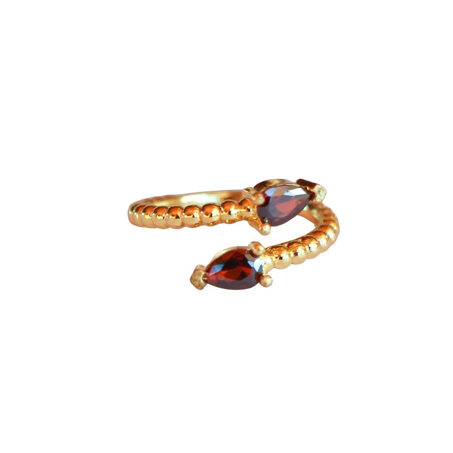 Anillo ajustable Zeyna Rojo - Baño de oro 22 k-3