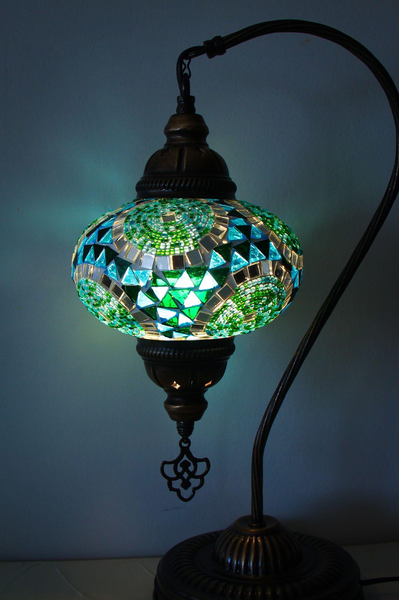 Lámpara turca cisne M remolinos verde y turquesa + ampolleta-2