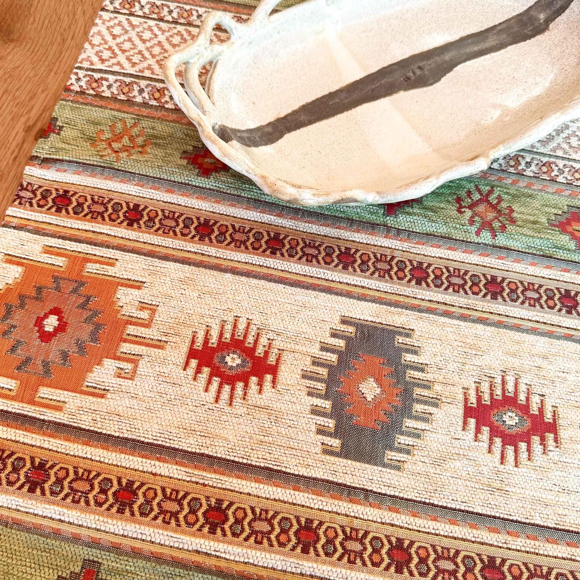 Camino de mesa 1 m Kilim beige y verde claro-2