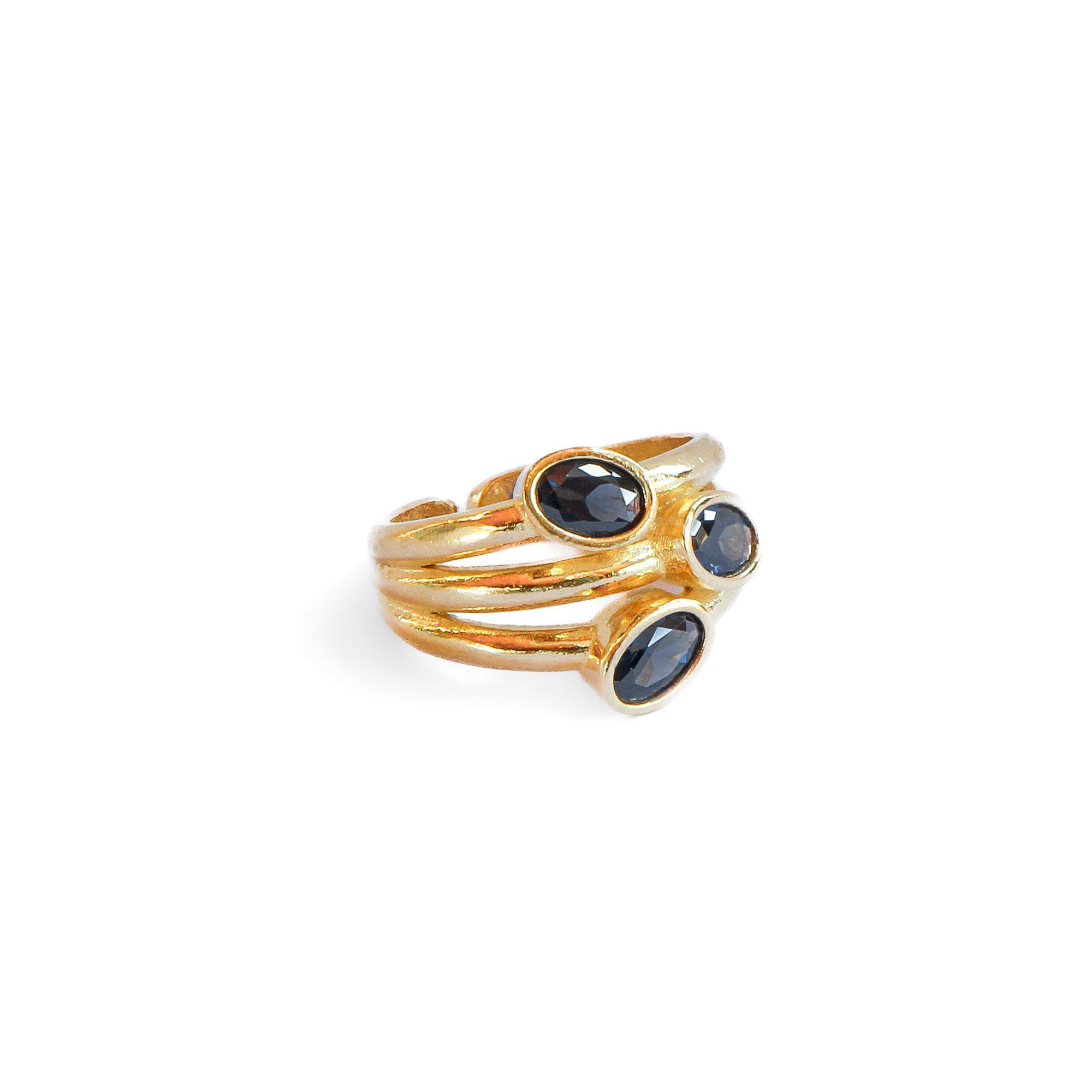 Anillo ajustable Elara Negro - Baño de oro 22 k-2