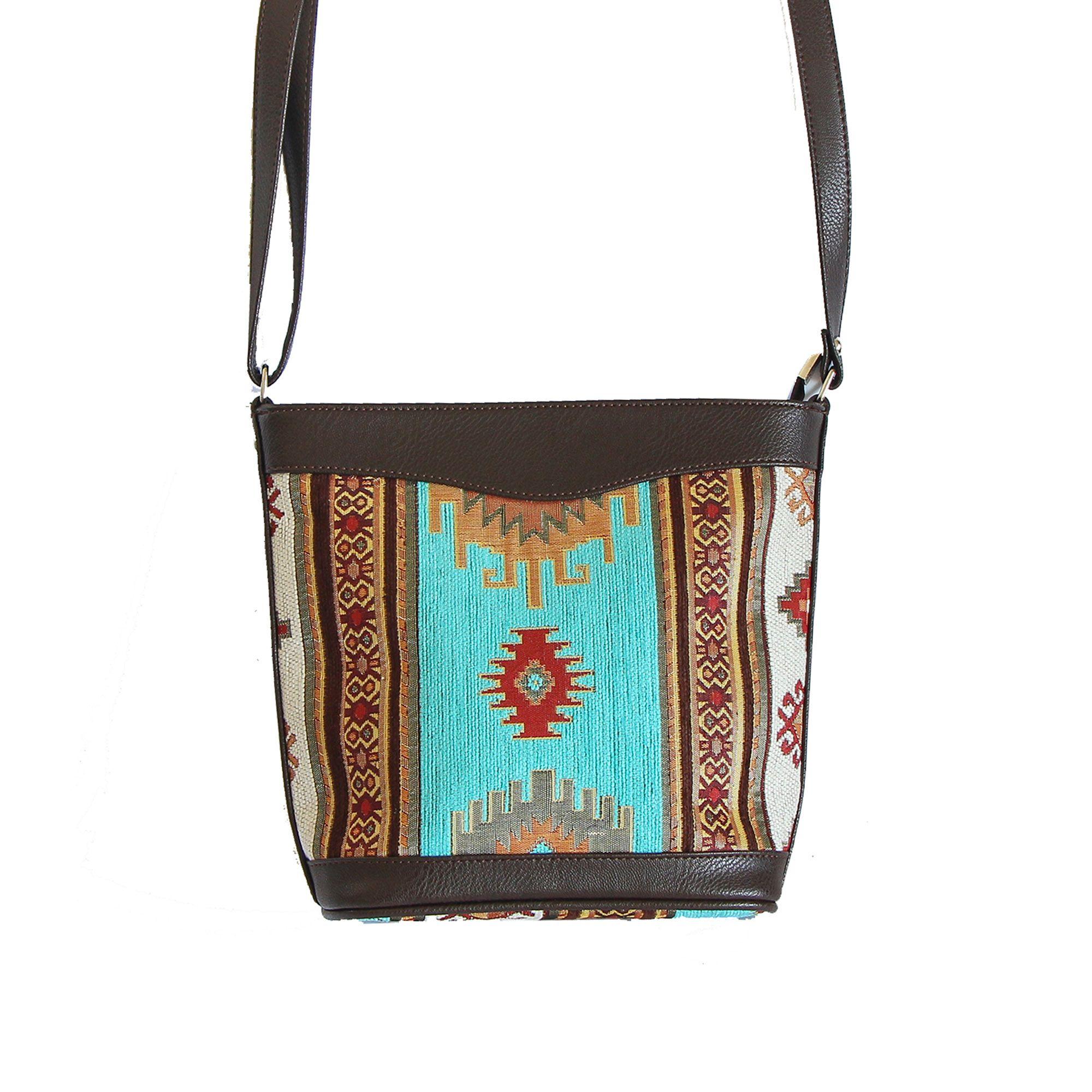 Cartera Mediana Kilim Blanco y Turquesa-2