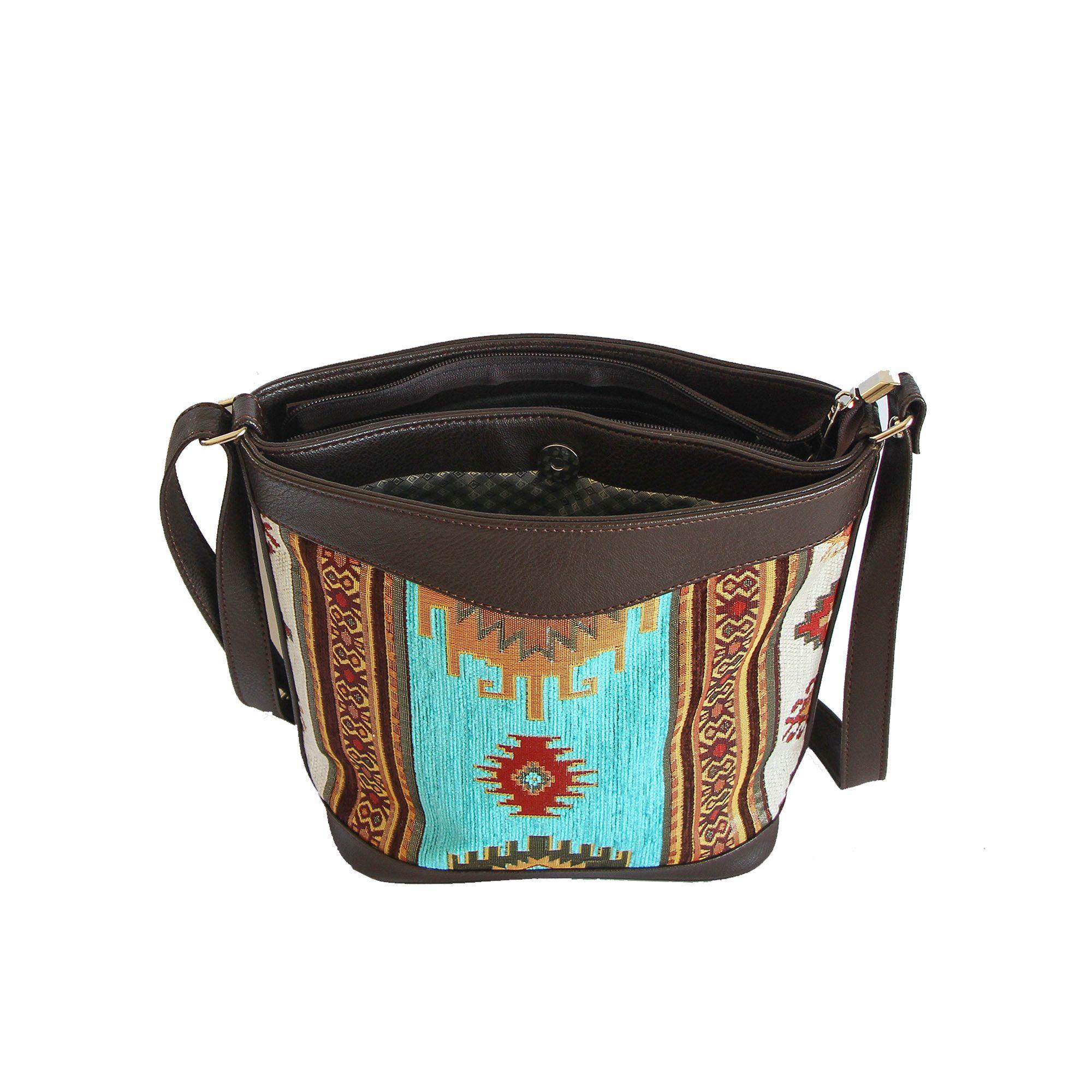 Cartera Mediana Kilim Blanco y Turquesa-4
