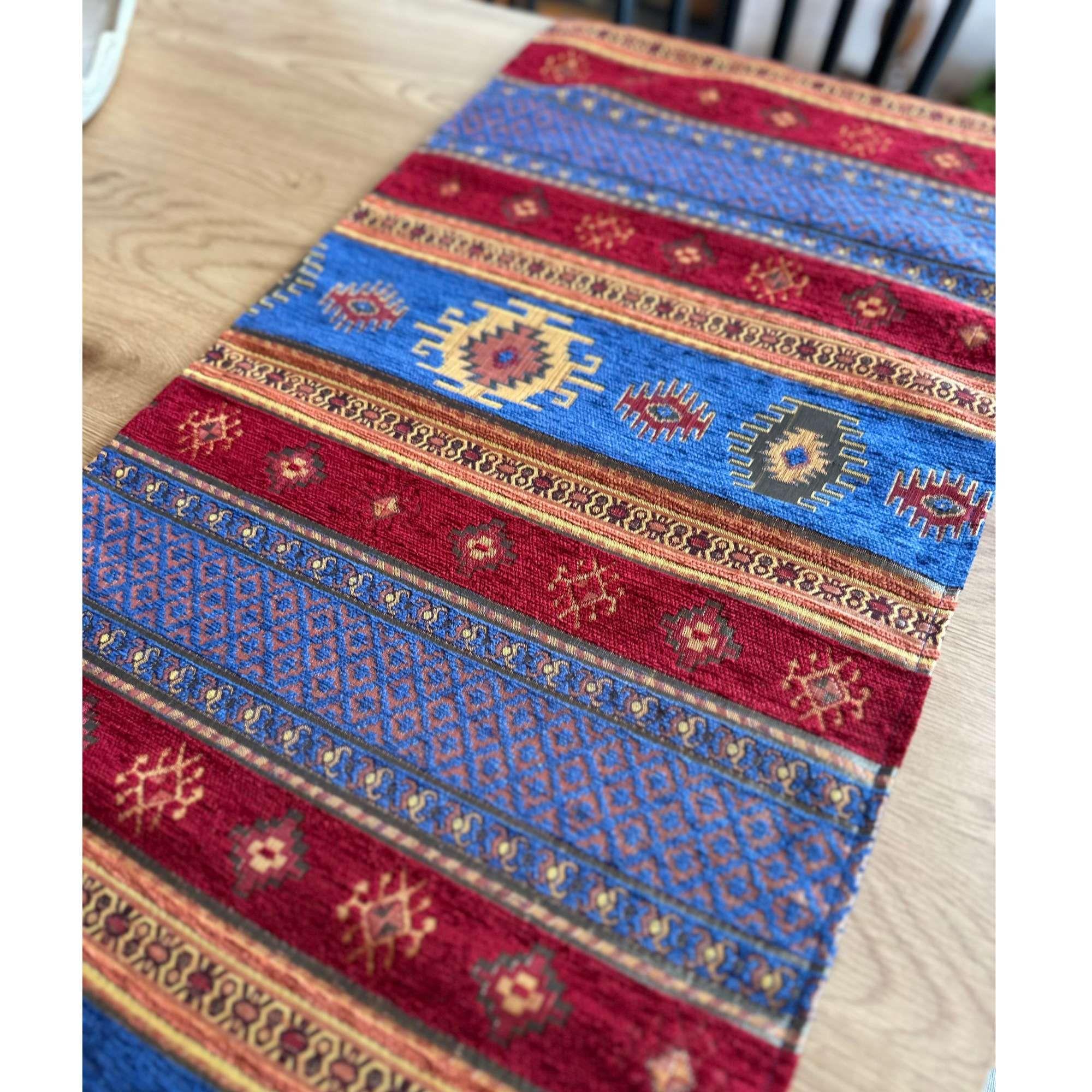 Camino de mesa 2 m kilim azul y rojo - Mantel turquía - Boho-2