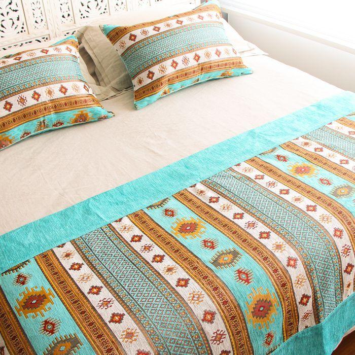 Set de piecera King y almohadones Kilim Turquesa-0