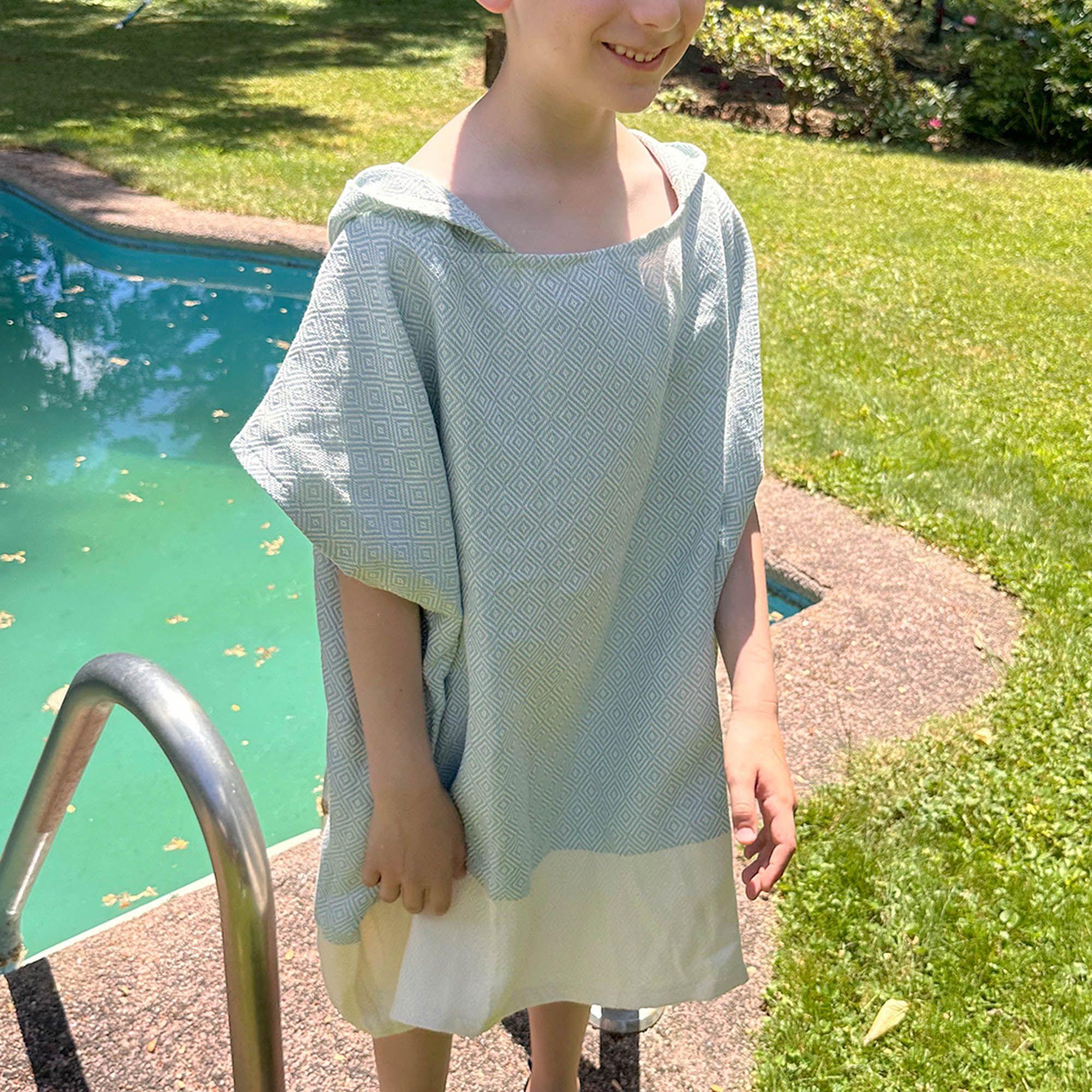 Poncho toalla algodón turco niño Mármara azul egeo M-3