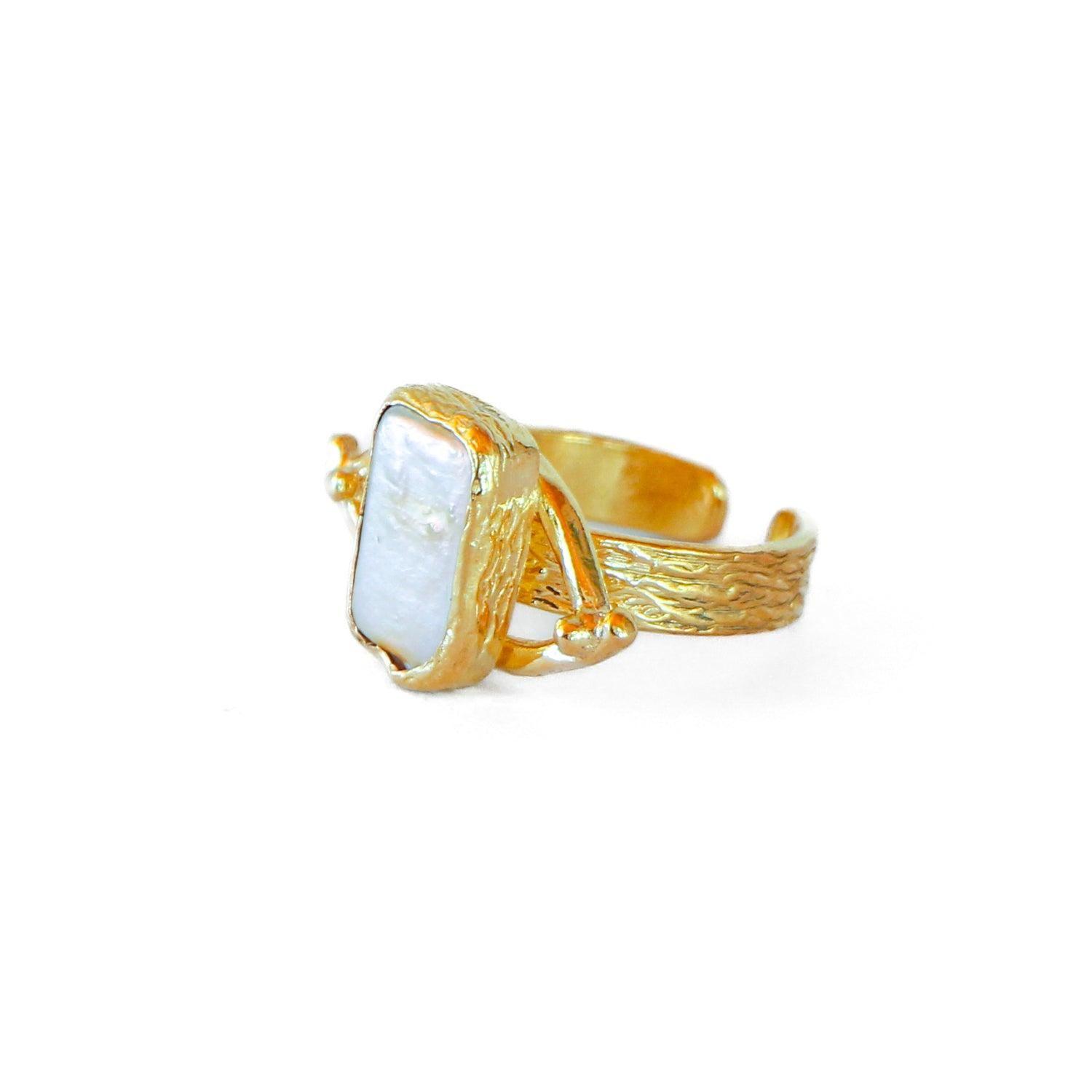 Anillo ajustable Troya Perla-2
