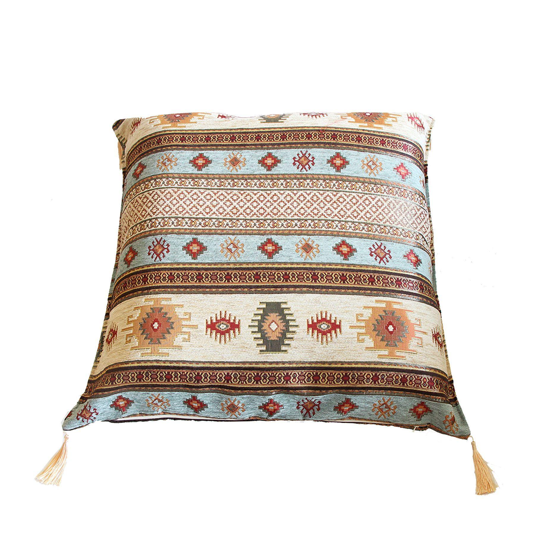 Cojín de piso 70x70 kilim beige y celeste-0