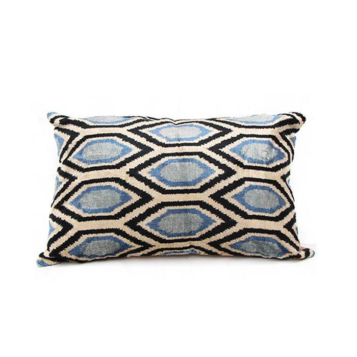 Cojín de terciopelo de seda 60x40 cms Elif celeste-0