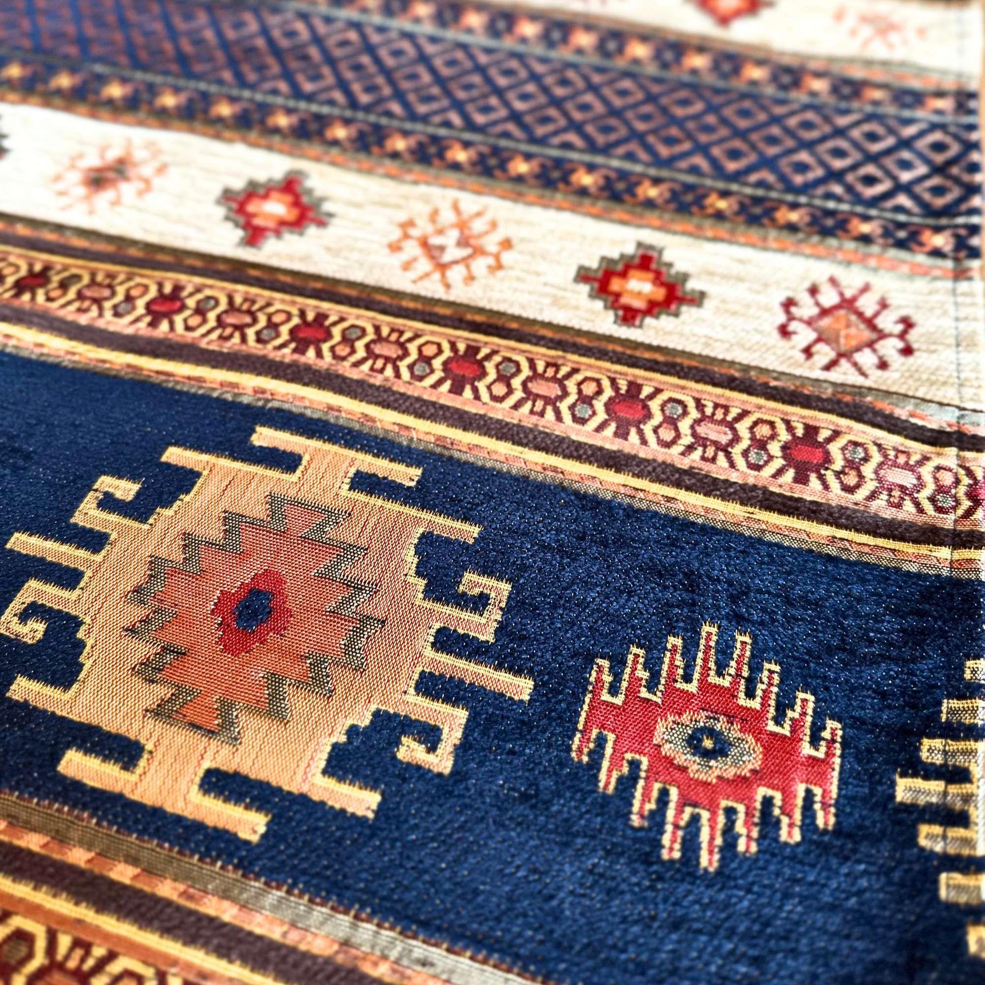 Camino de mesa 1,40 m kilim azul y blanco-2