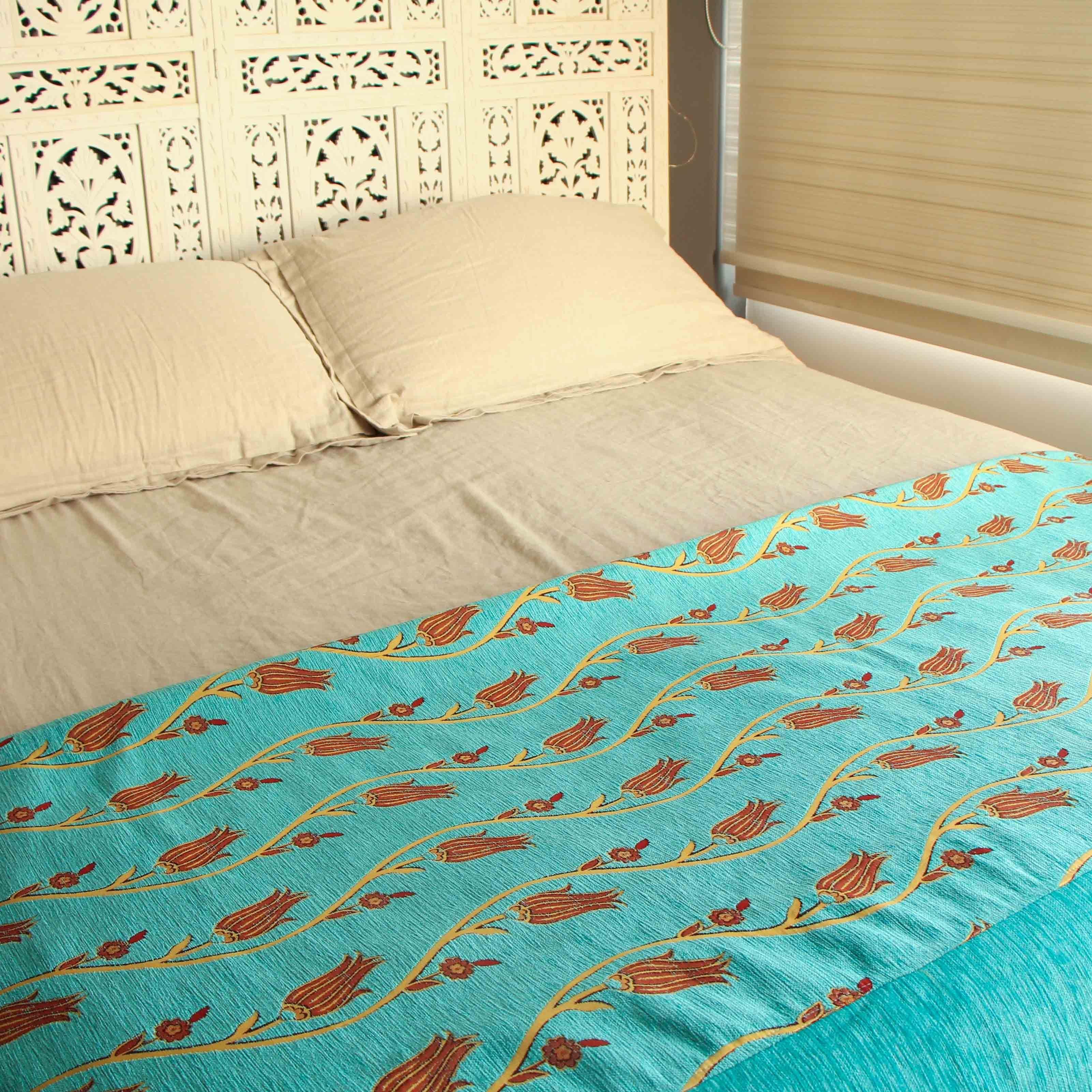 Cobertor flores turquesa 2,20 m x 2,80 m-0