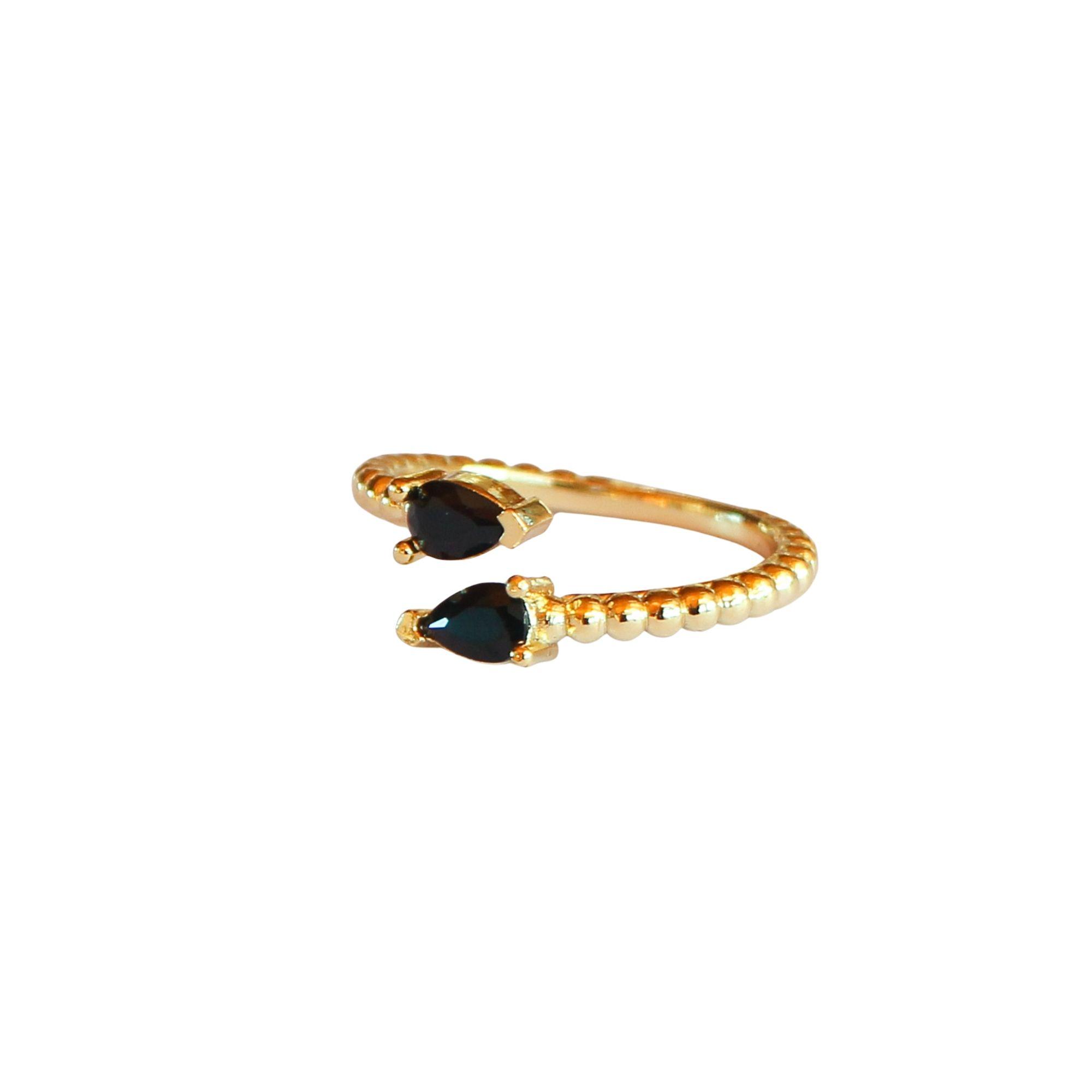 Anillo ajustable Zeyna Negro - Baño de oro 22 k-2
