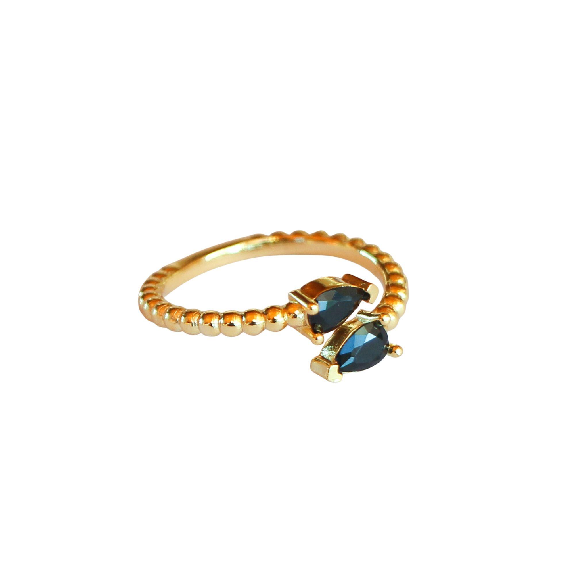 Anillo ajustable Zeyna Negro - Baño de oro 22 k-3
