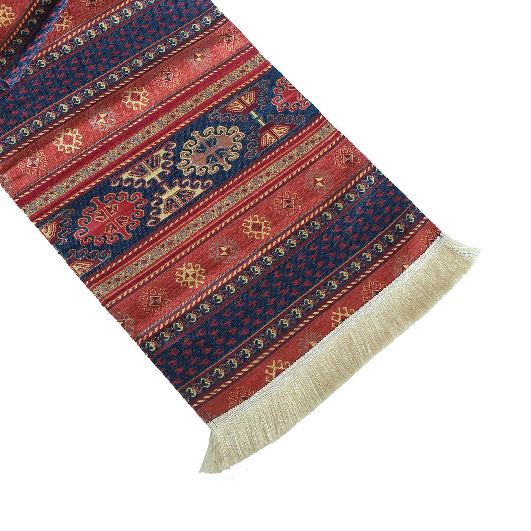 Camino de mesa 2 m Anatolia Azul oscuro y Coral-0