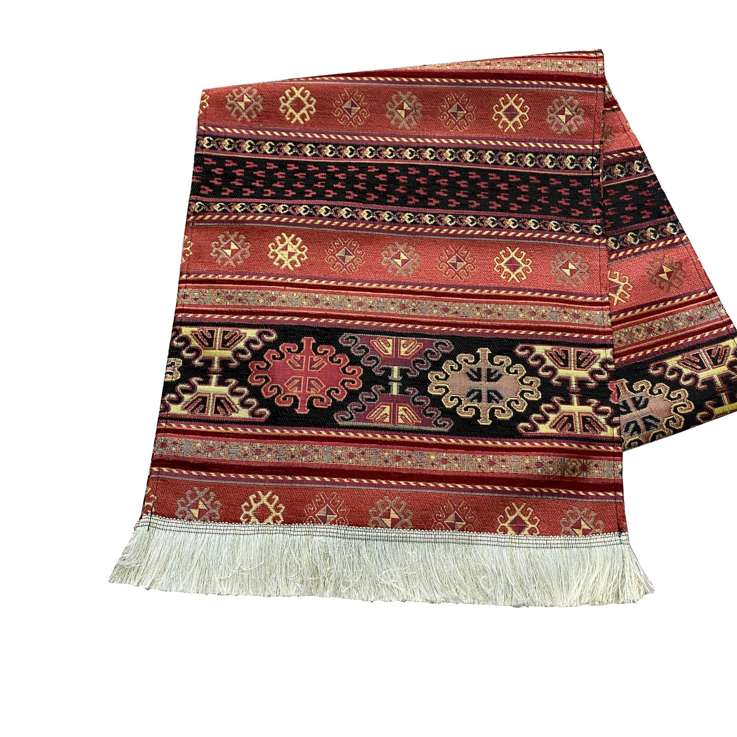 Camino de mesa 2 m Anatolia negro y coral-0