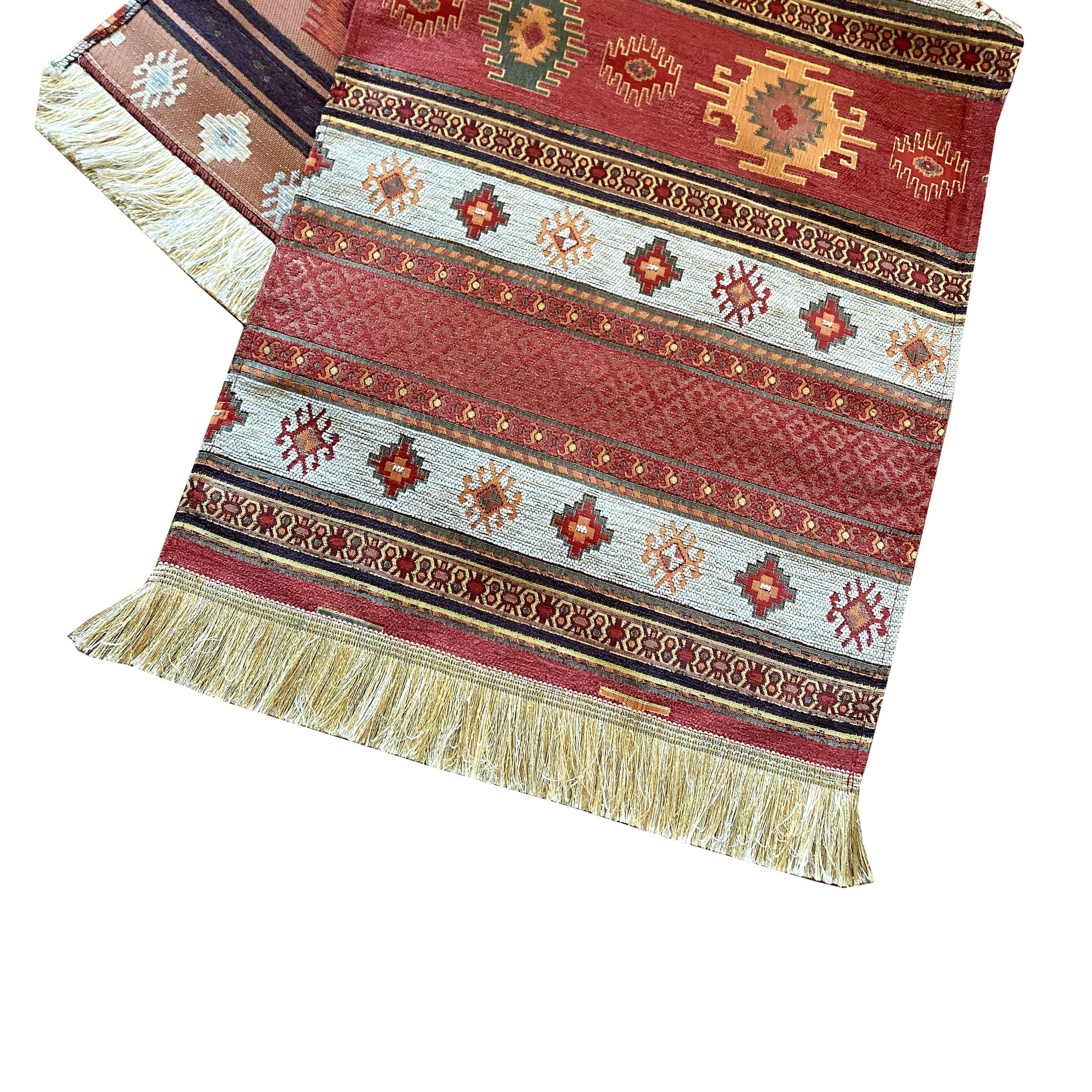 Camino de mesa 1,40 m kilim beige y coral-0