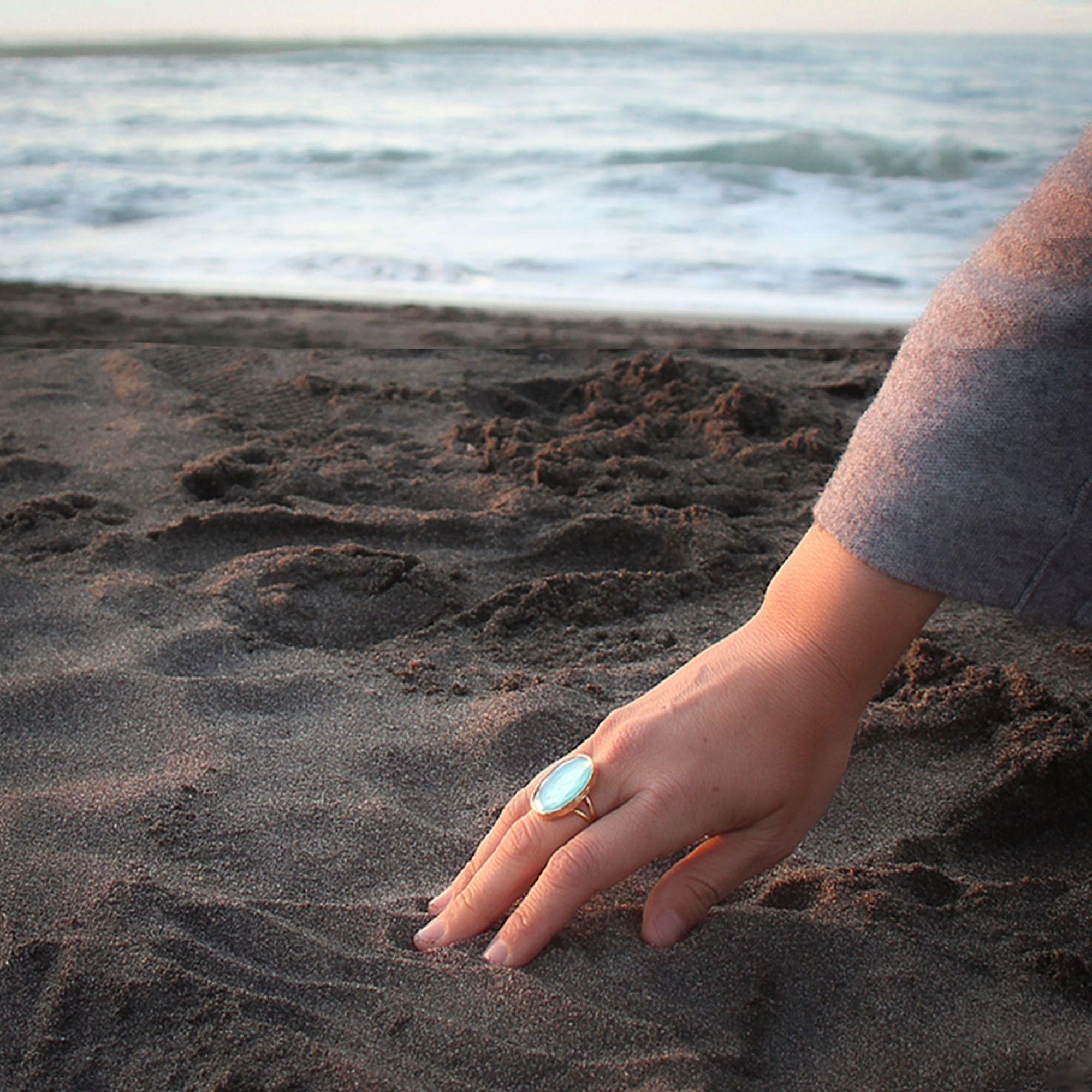 Anillo ajustable Deniz Verdeagua - Baño de oro 22 k-3