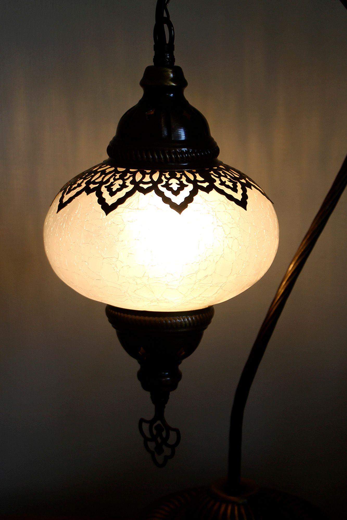 Lámpara turca cisne M craquelada blanca-3