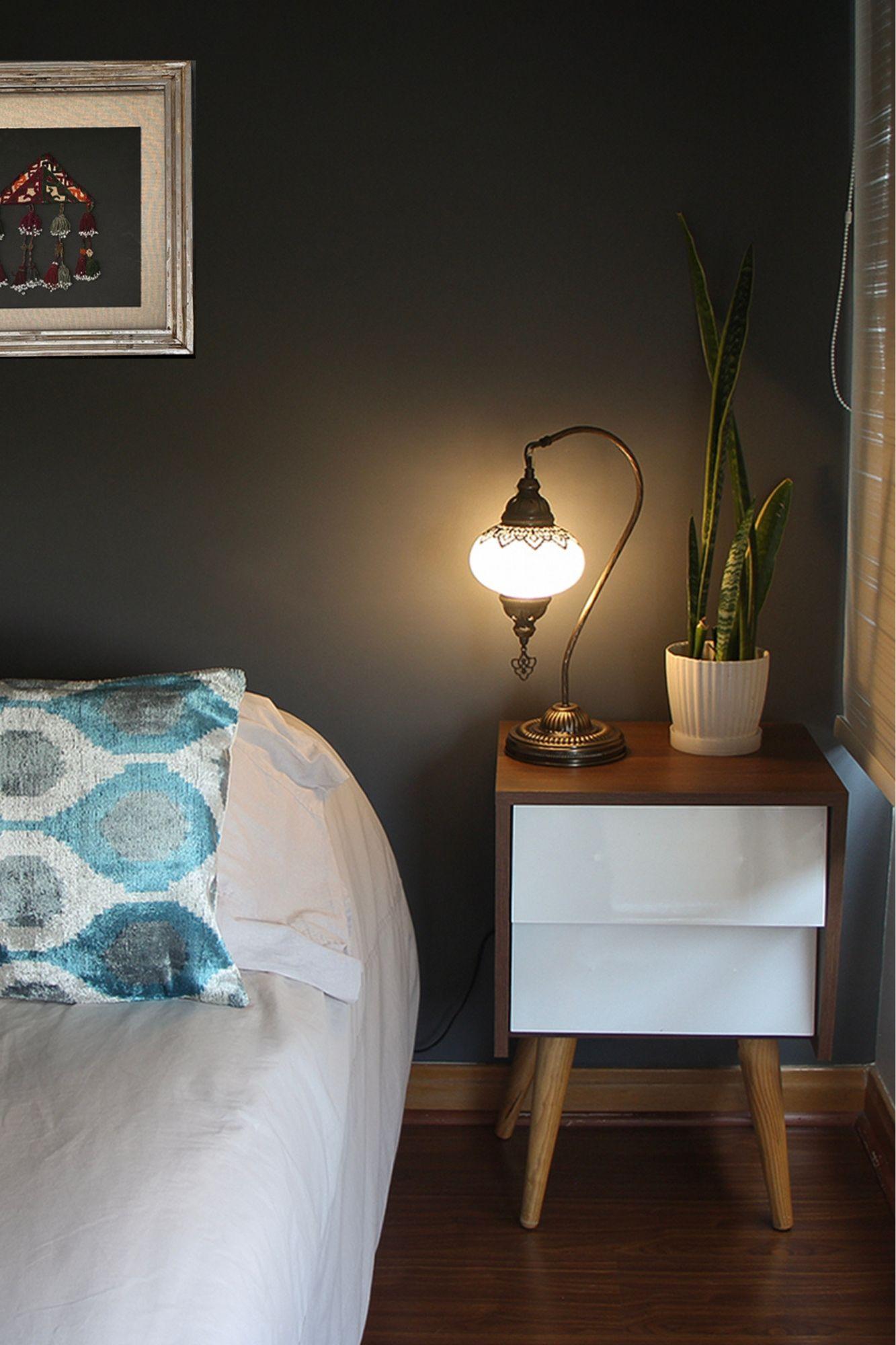 Lámpara turca cisne M craquelada blanca-2